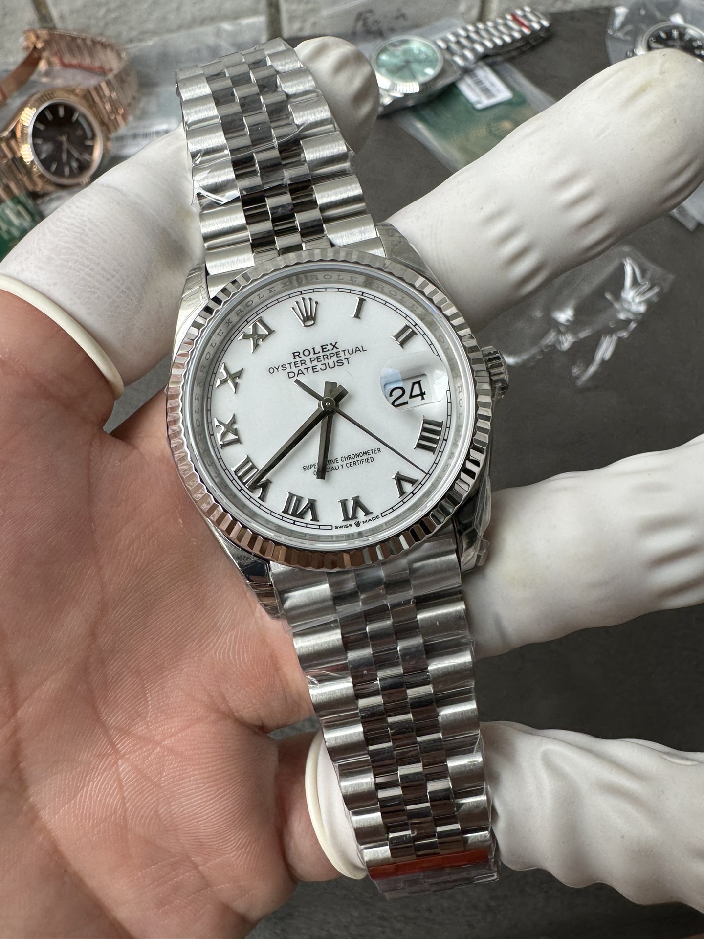 Super Clone Rolex 1:1 Datejust 36mm 126234 3235 Movement – White Roman Dial & Stainless Steel Jubilee Bracelet