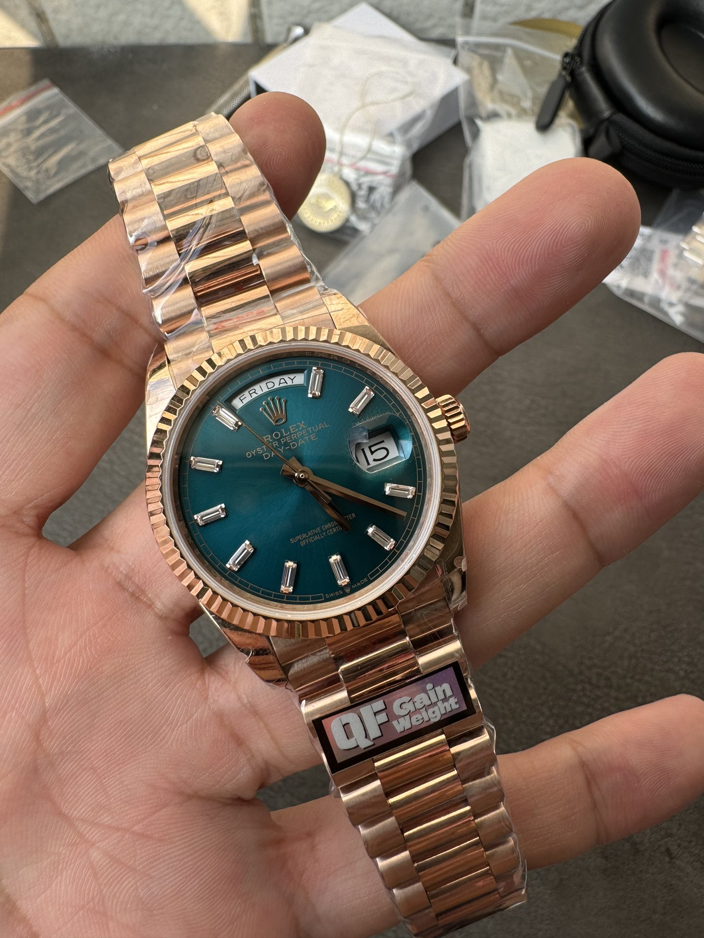 Super Clone Rolex Day-Date 36 | Ice Blue Dial & Rose Gold President Style – 1:1 Perfection