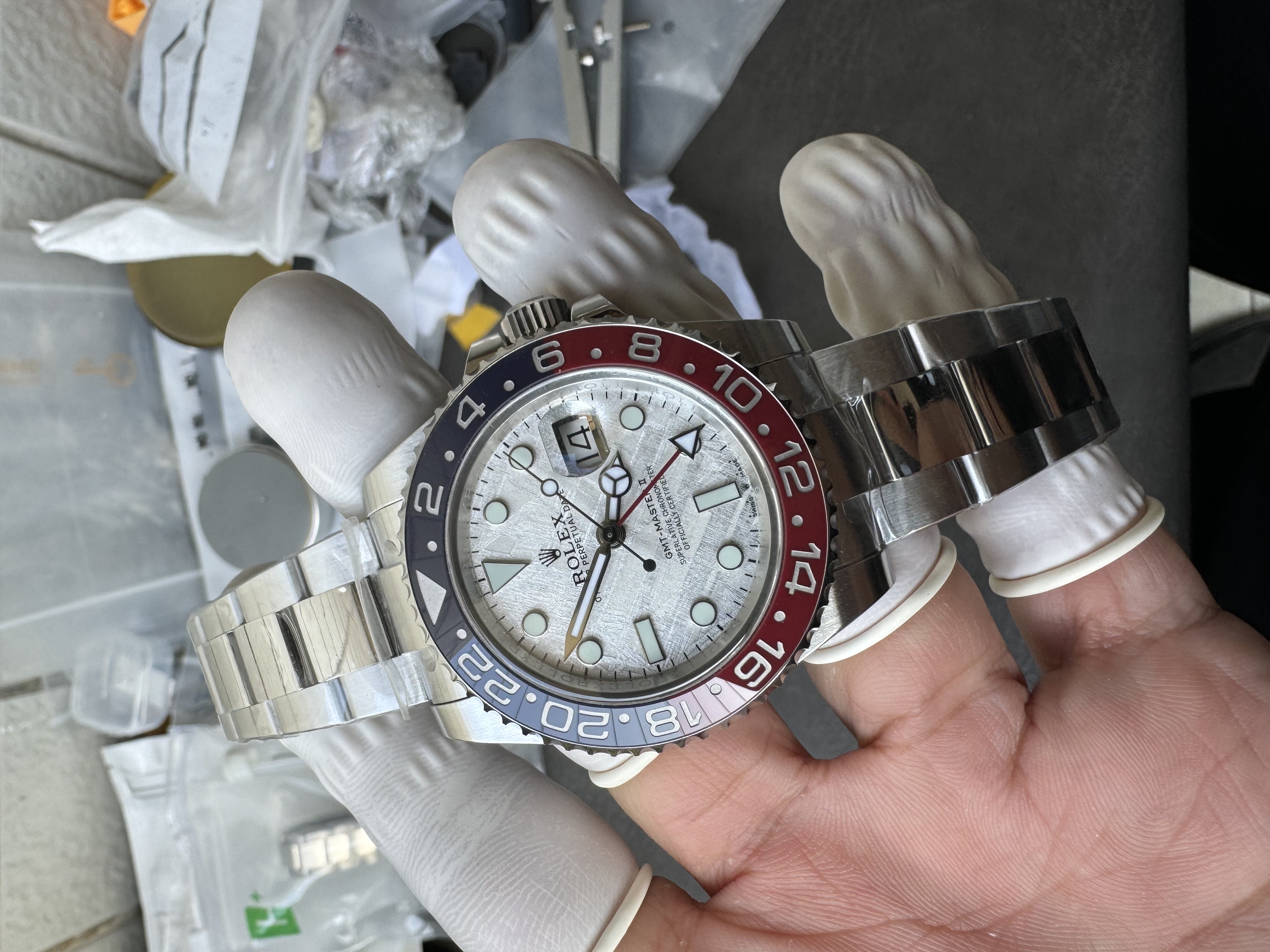 Rolex GMT-Master II White Gold M126719BLRO-0002 Meteorite dial 'Pepsi' on Oyster Super Clone (Gain weight)