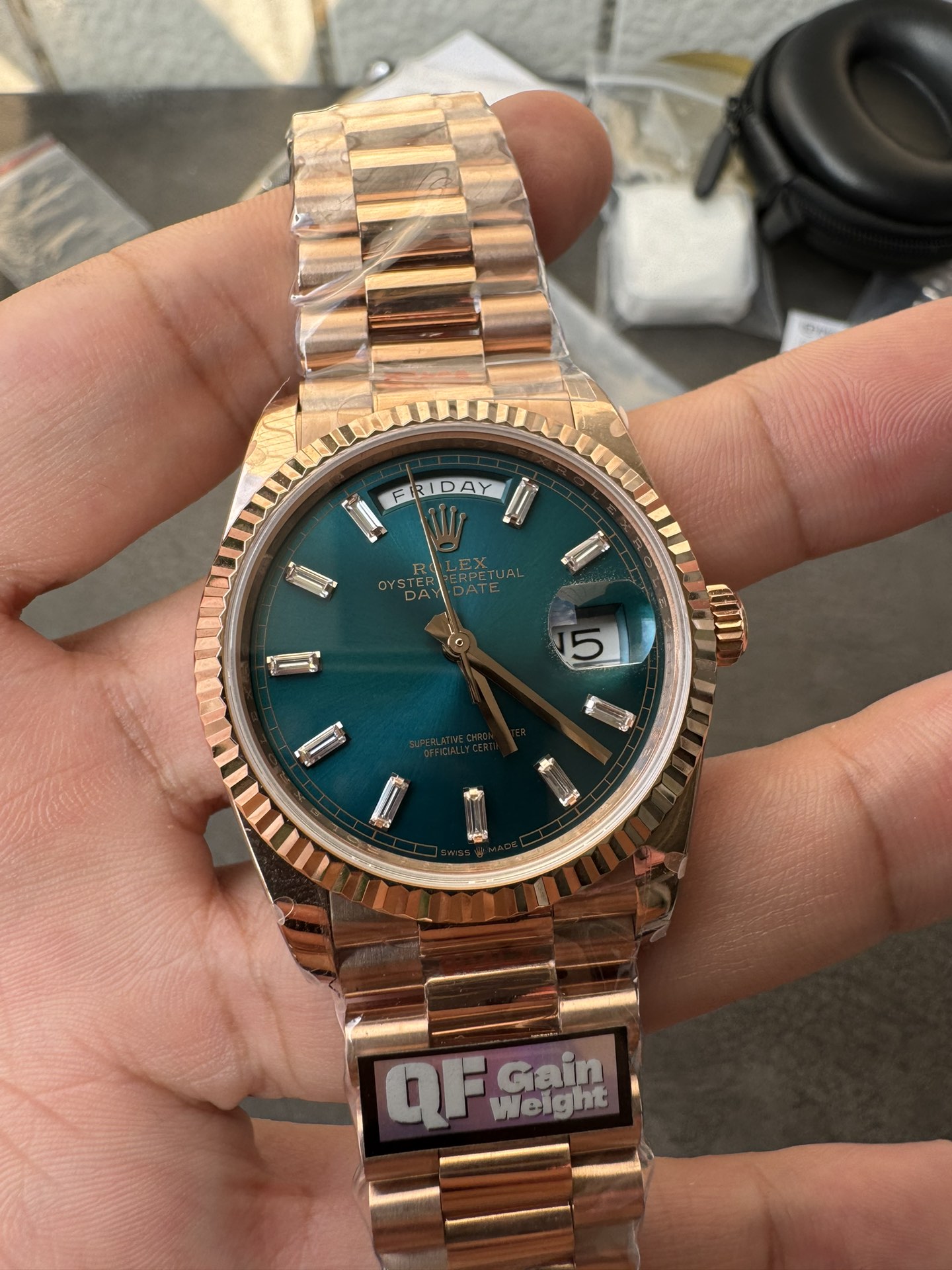 Super Clone Rolex Day-Date 36 | Ice Blue Dial & Rose Gold President Style – 1:1 Perfection