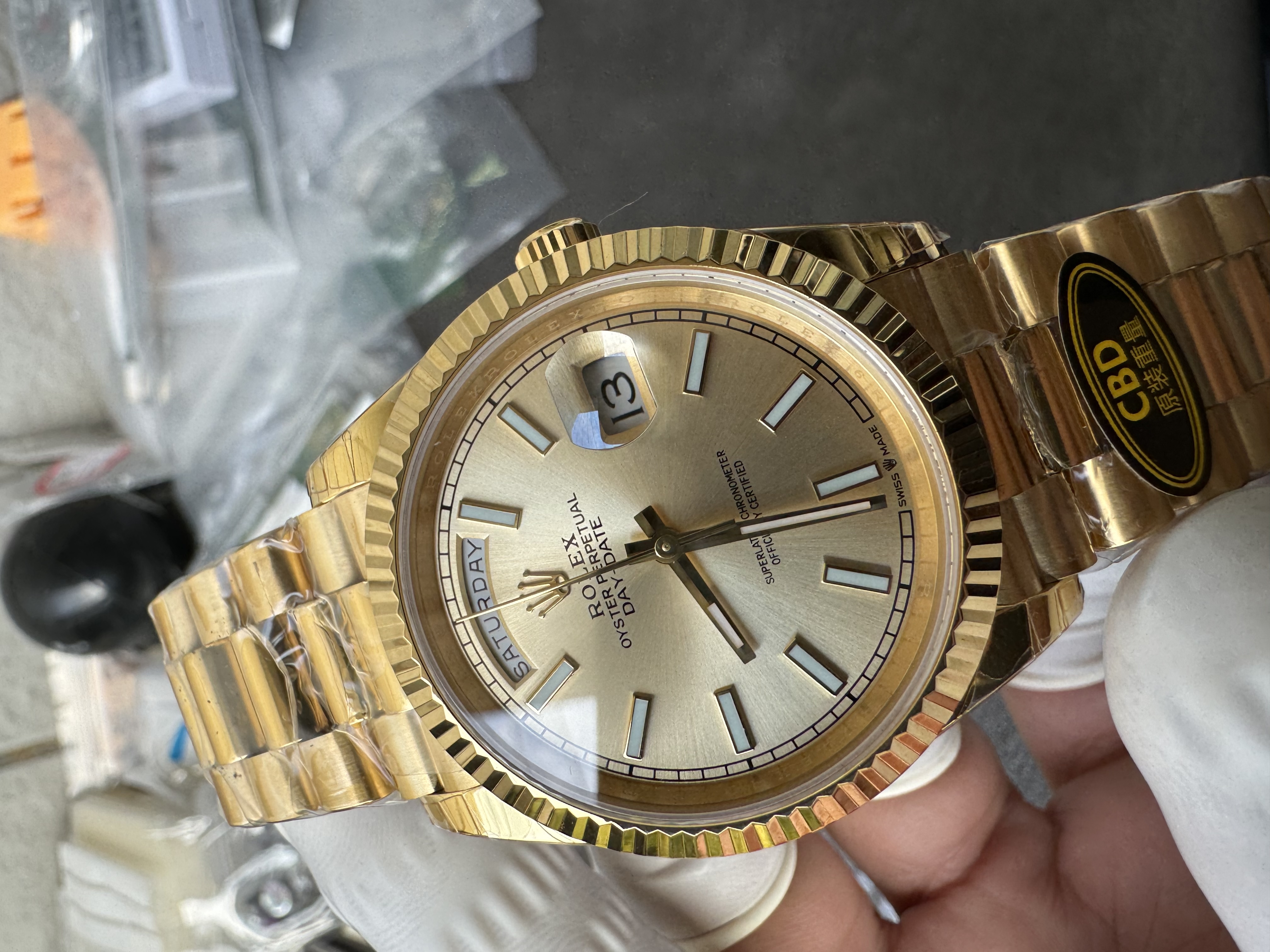 Super Clone Rolex 1:1 Day-Date 228238 Stripe Gold Dial 40mm President Watch