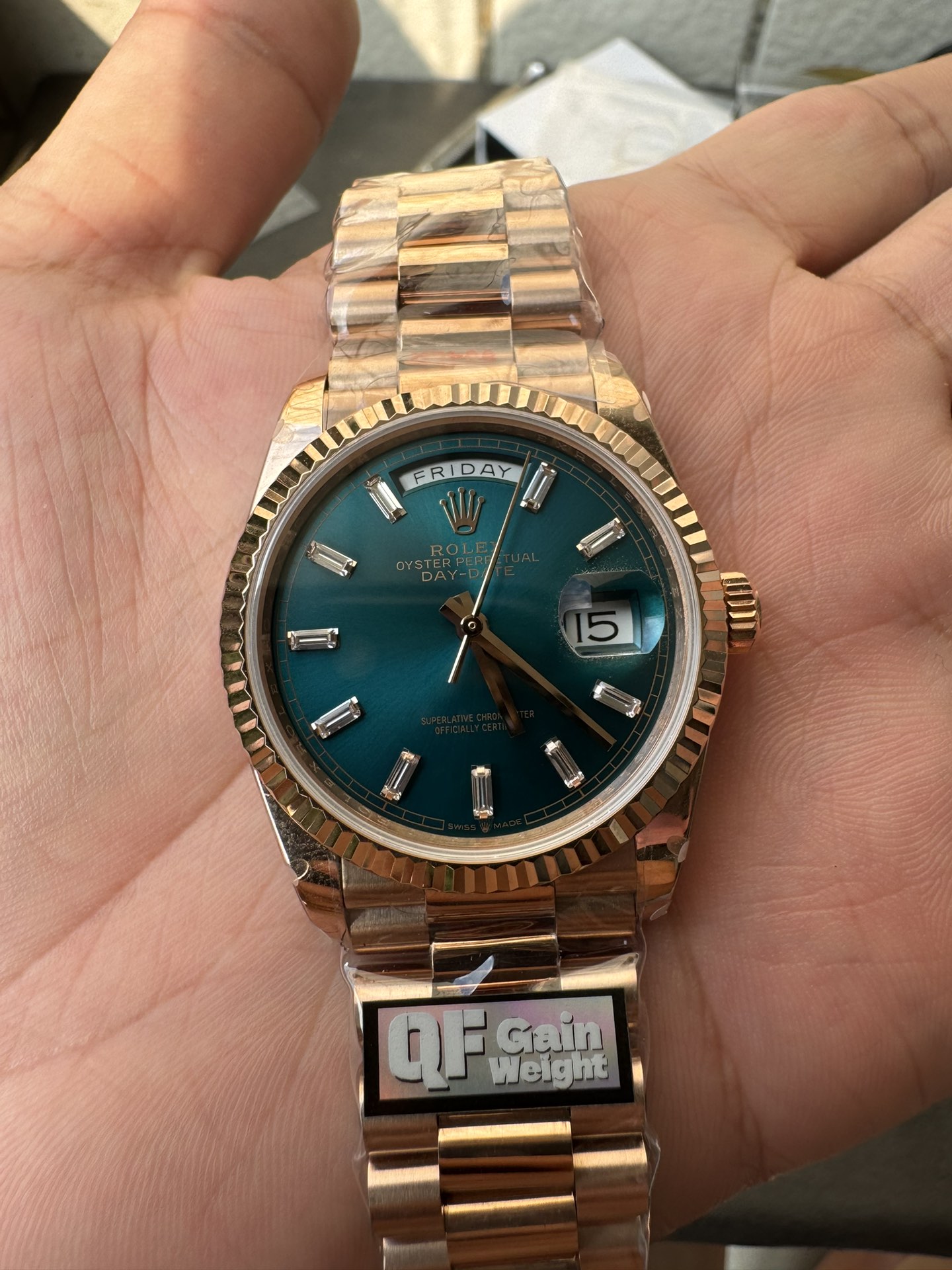 Super Clone Rolex Day-Date 36 | Ice Blue Dial & Rose Gold President Style – 1:1 Perfection