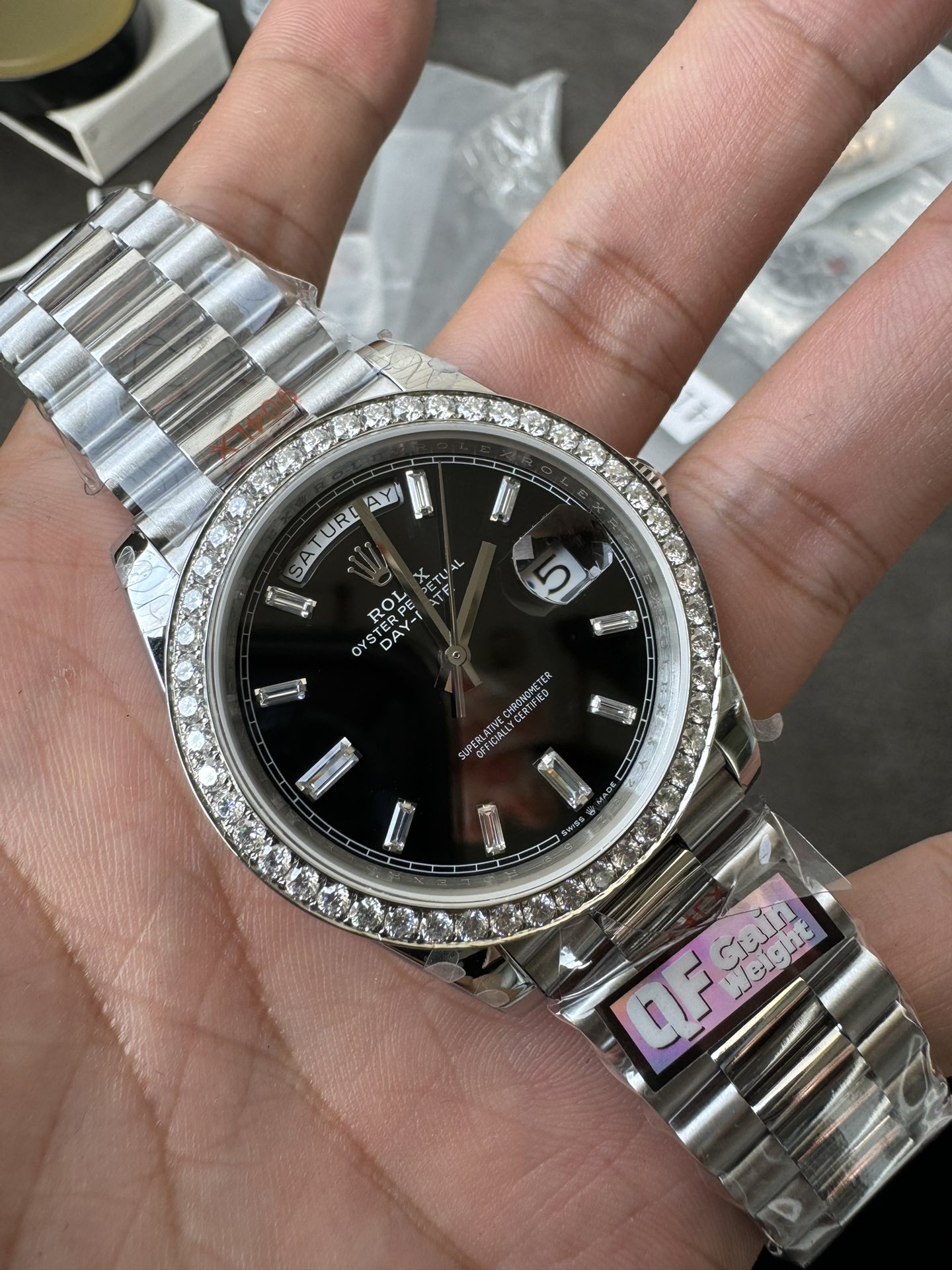 Super Clone Rolex 1:1 Day-Date 40 228349RBR Black Dial Diamond Bezel & Markers President Watch