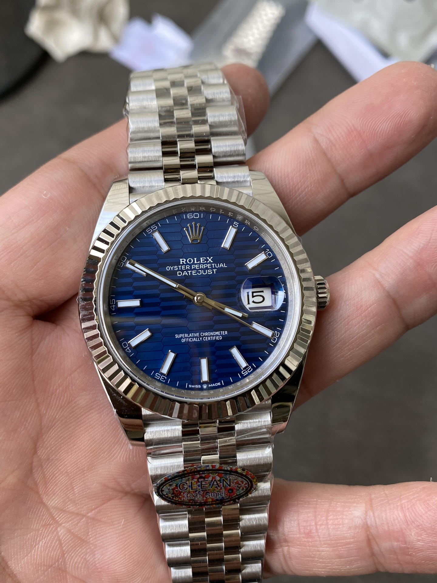 Super Clone Rolex 1:1 Datejust 41mm Blue Honeycomb Dial Jubilee Bracelet – 3235 Movement