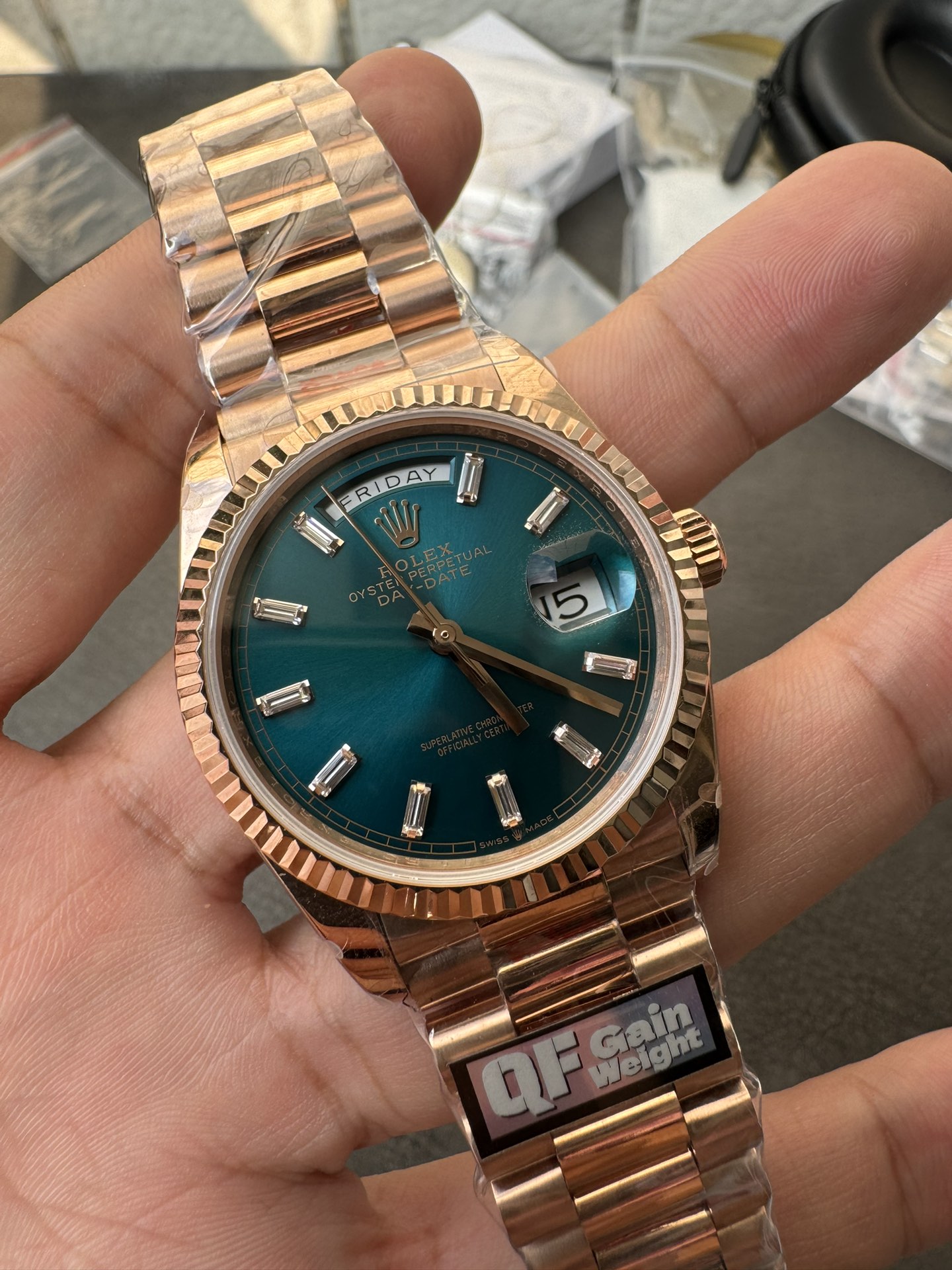 Super Clone Rolex Day-Date 36 | Ice Blue Dial & Rose Gold President Style – 1:1 Perfection
