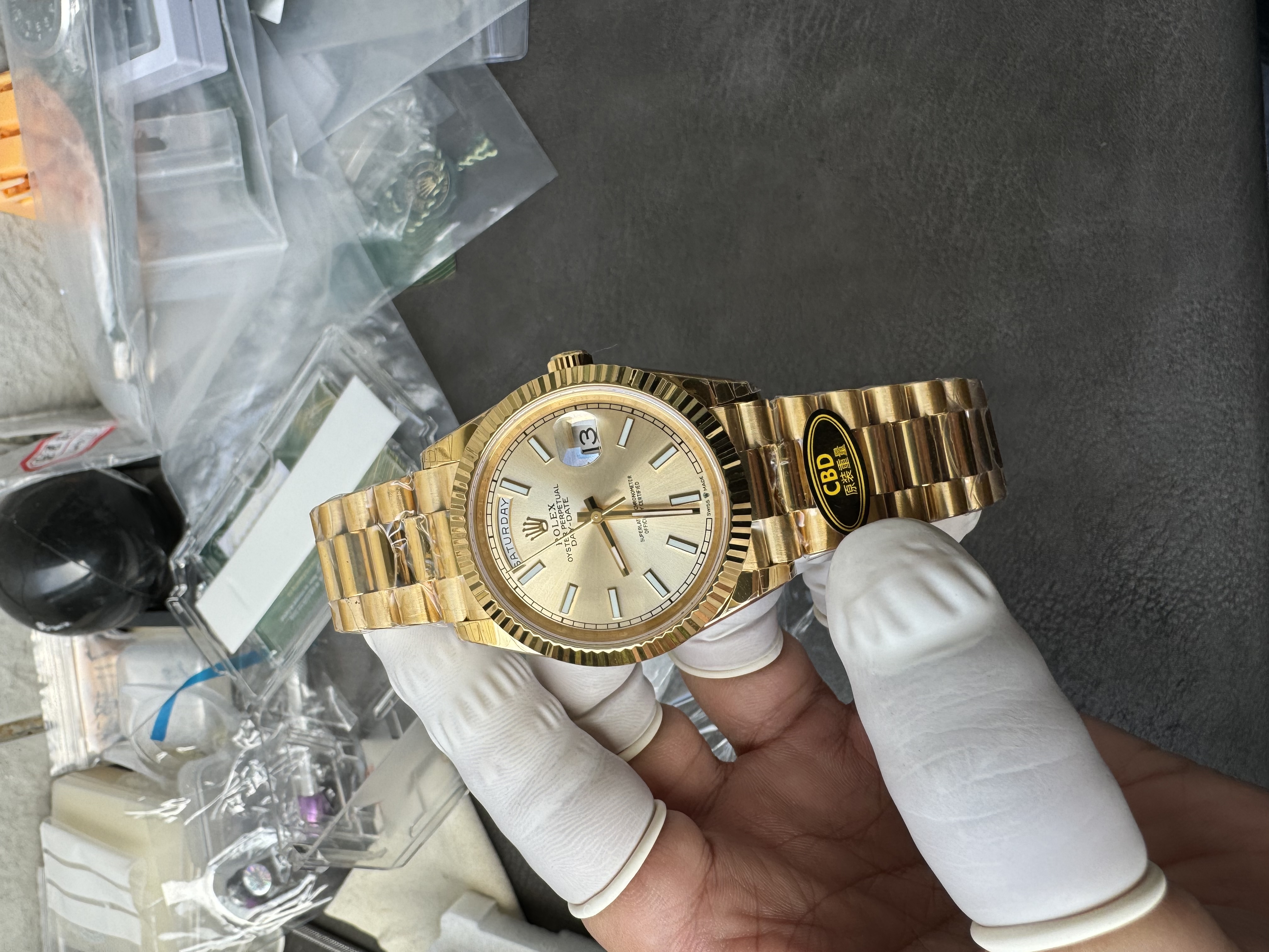 Super Clone Rolex 1:1 Day-Date 228238 Stripe Gold Dial 40mm President Watch