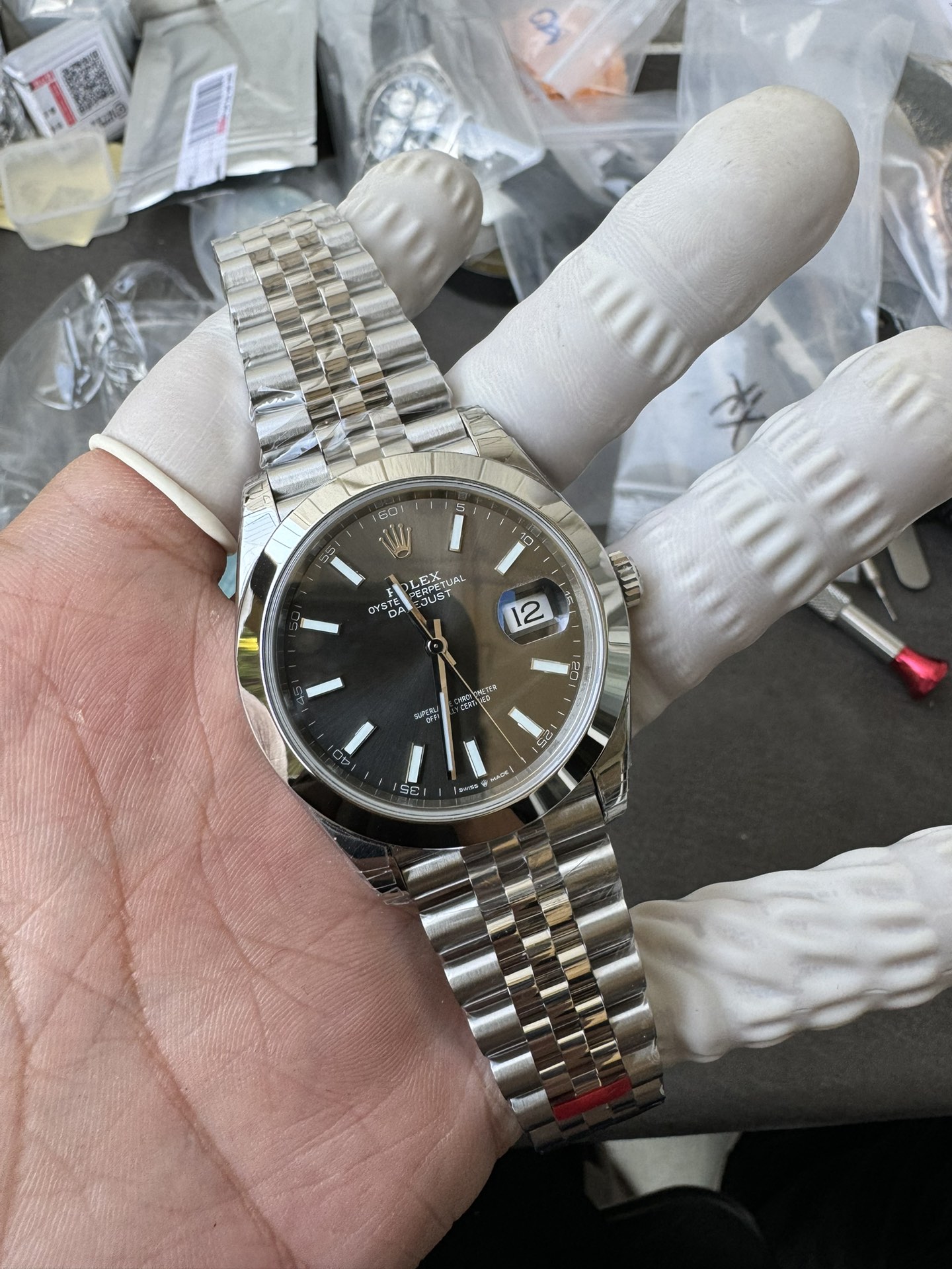 Super Clone 1:1 Rolex Datejust 41mm m126334 | Slate Sunburst Dial | Fluted Bezel | Jubilee Bracelet | 3235 Movement