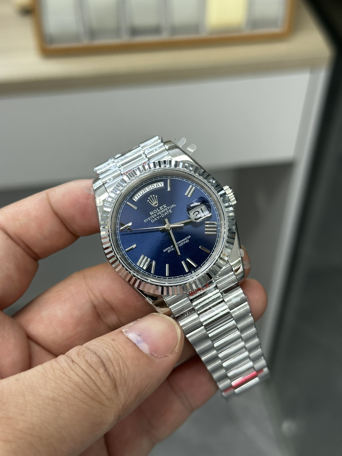 Super Clone Rolex 1:1 Day-Date 40 228239 Blue Roman Dial White Gold Watch