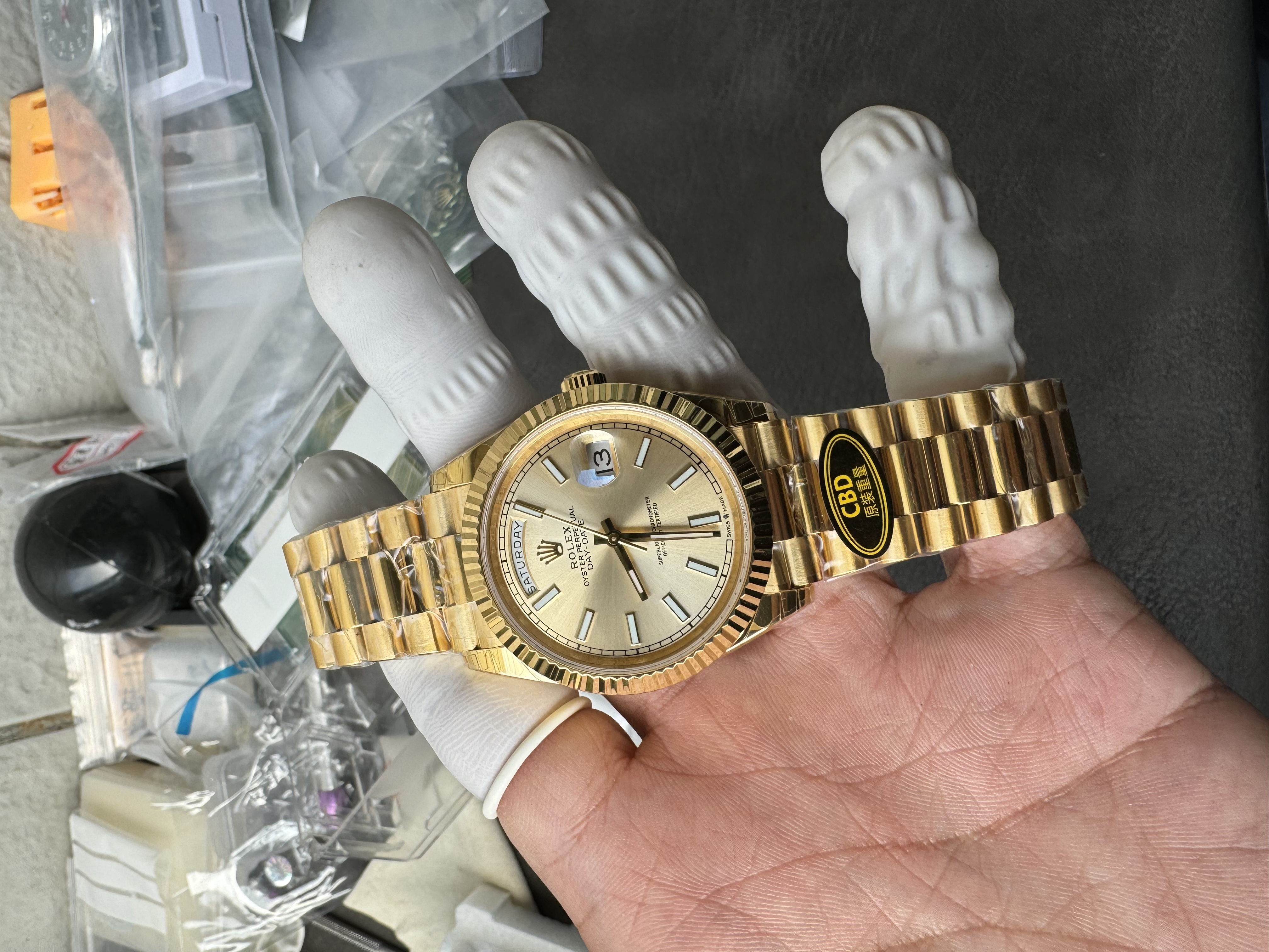 Super Clone Rolex 1:1 Day-Date 228238 Stripe Gold Dial 40mm President Watch