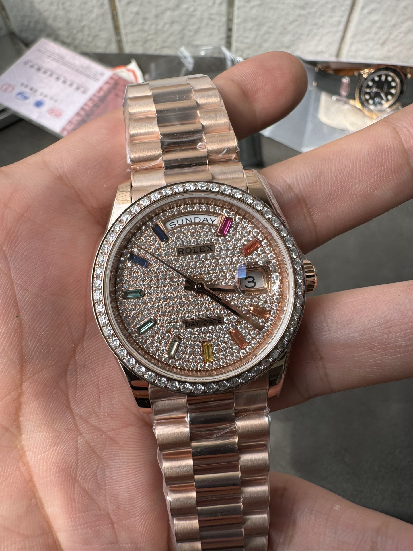 Super Clone Rolex 1:1 Day-Date 36 228345RBR Rainbow Diamond Dial Rose Gold Watch