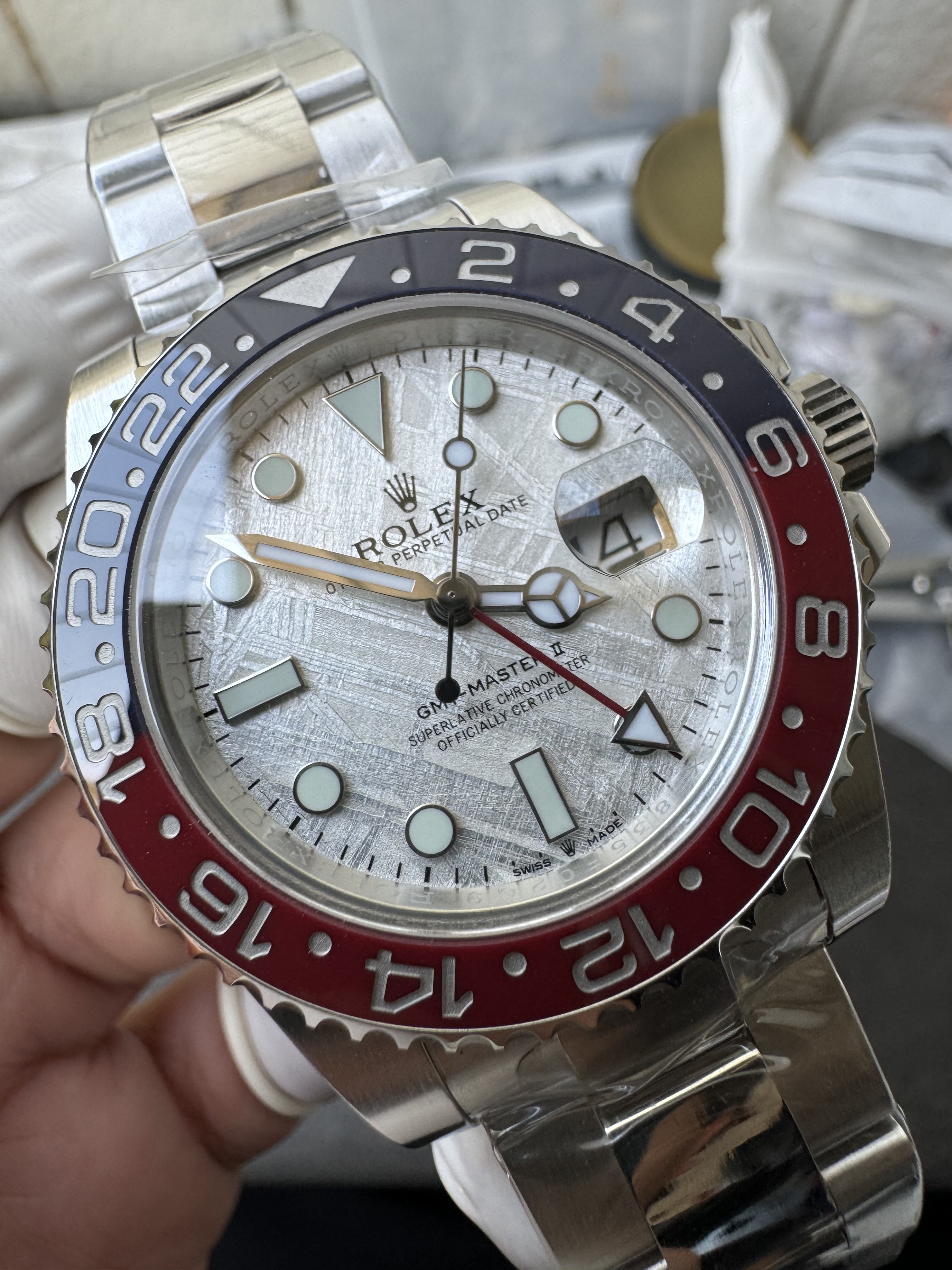 Rolex GMT-Master II White Gold M126719BLRO-0002 Meteorite dial 'Pepsi' on Oyster Super Clone (Gain weight)