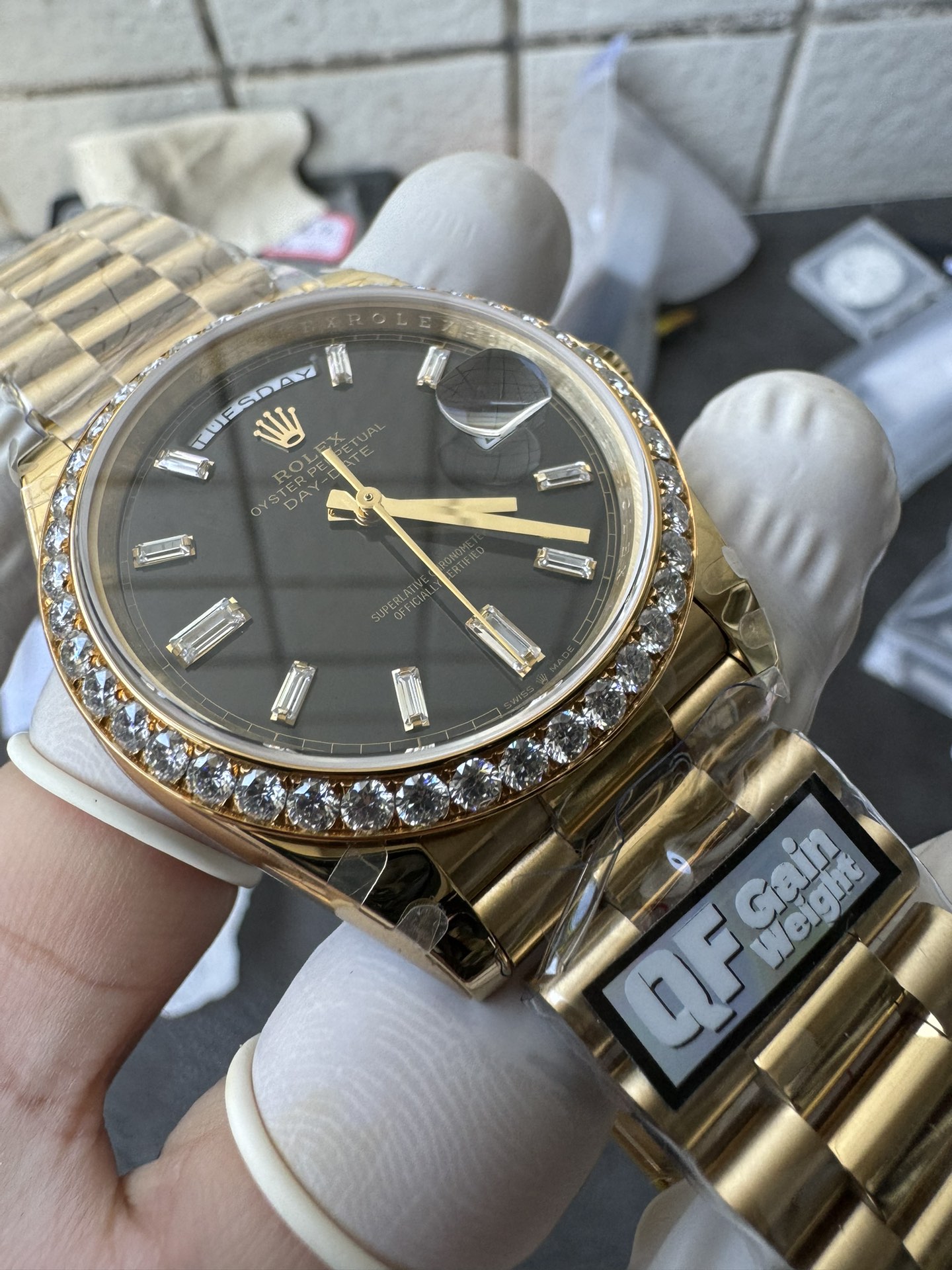 Super Clone Rolex 1:1 Day-Date 228348RBR Black Dial Diamond Bezel Watch