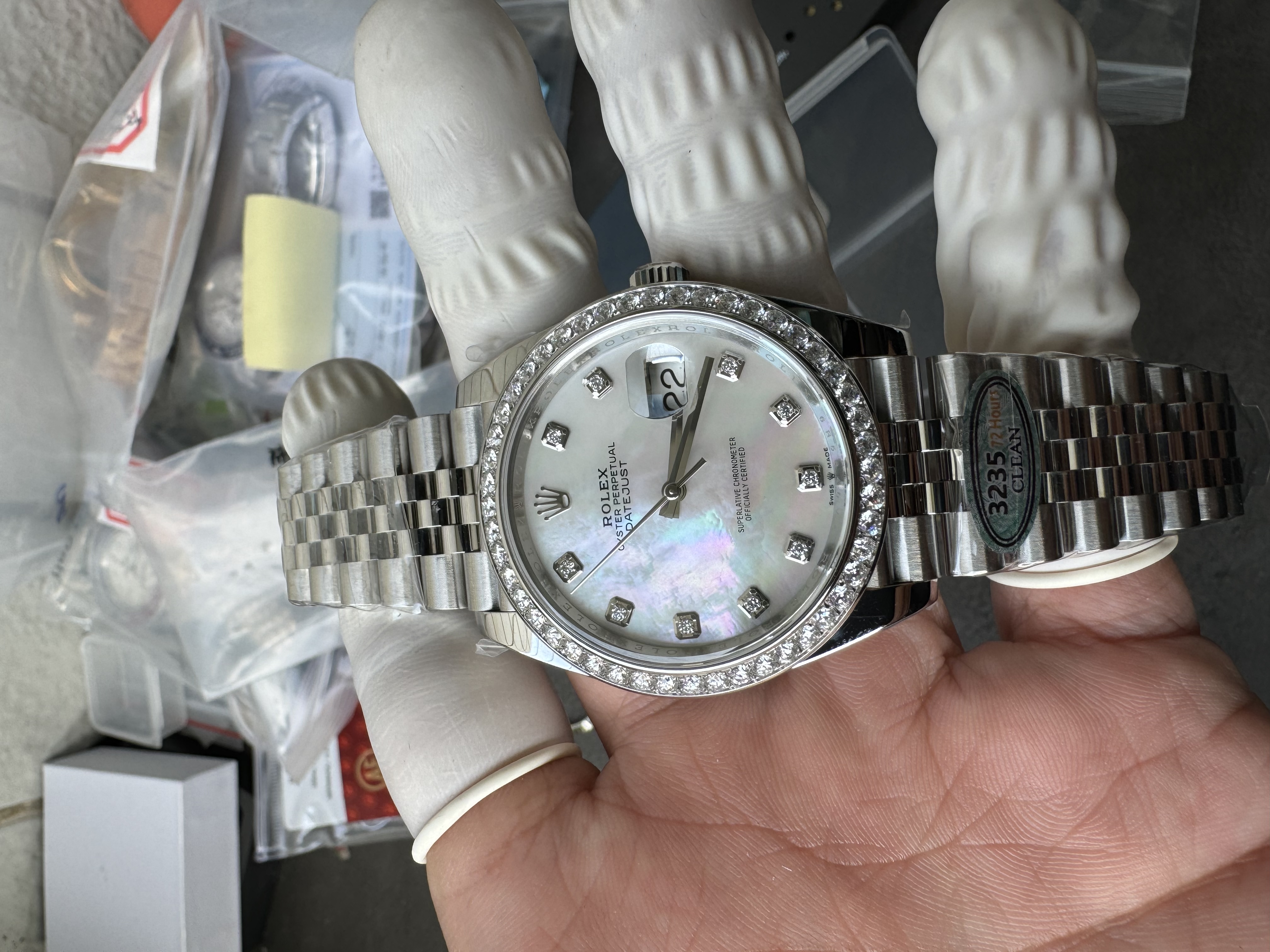 Super Clone 1:1 Rolex Datejust 41mm m126334 | Mother of Pearl Dial with Diamond Markers | Diamond Bezel | Jubilee Bracelet | 3235 Movement