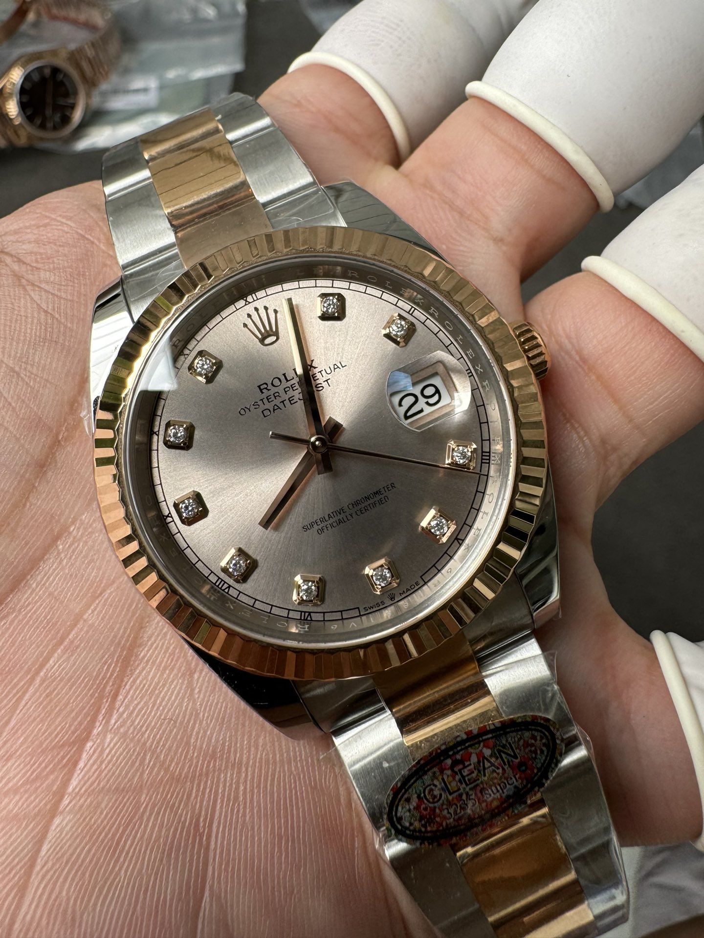 Super Clone Rolex 1:1 Datejust 41mm 126331 3235 Movement – Champagne Diamond Dial & Two-Tone Oyster Bracelet