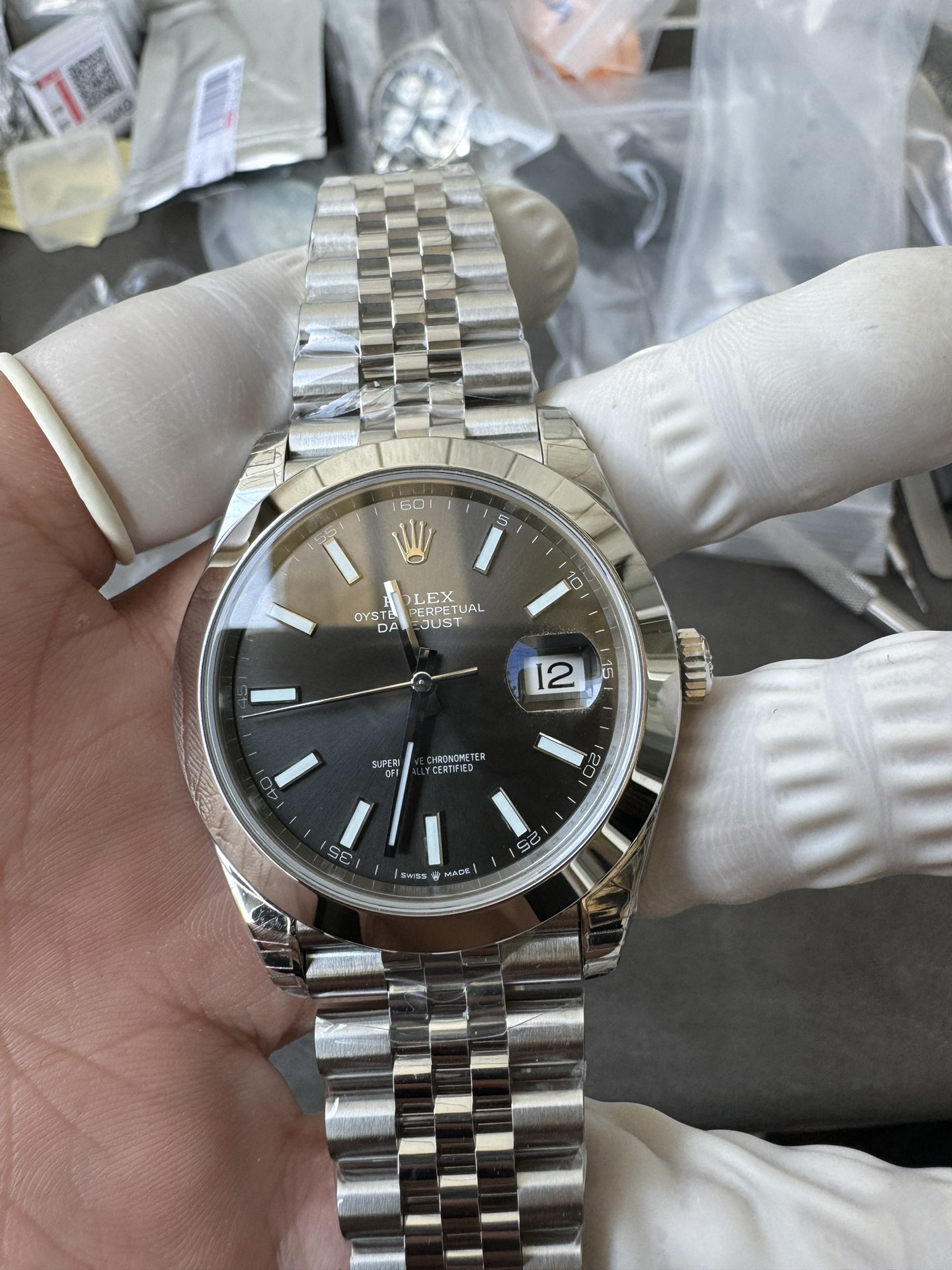 Super Clone 1:1 Rolex Datejust 41mm m126334 | Slate Sunburst Dial | Fluted Bezel | Jubilee Bracelet | 3235 Movement