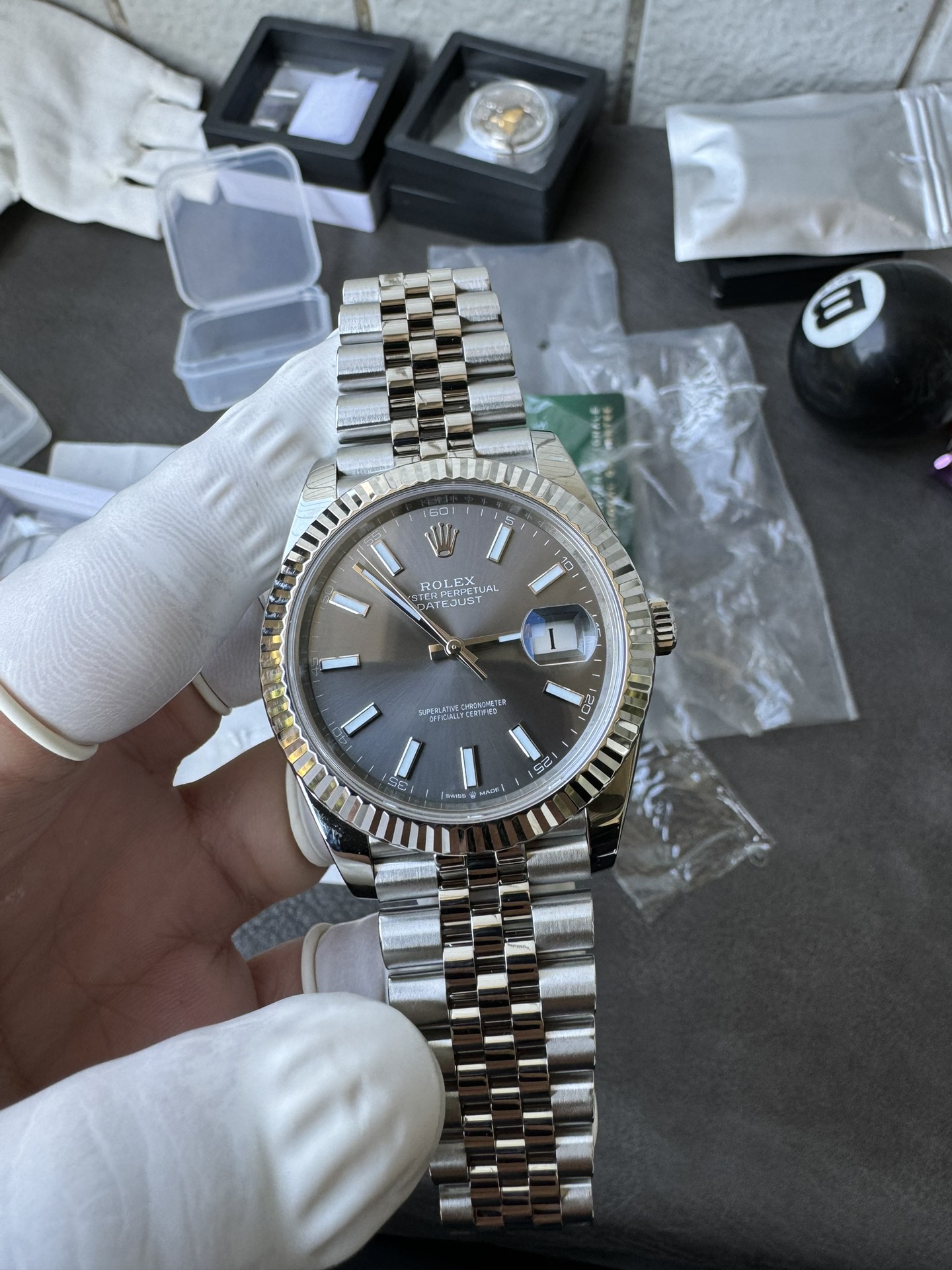 Super Clone 1:1 Rolex Datejust 41mm m126334 | Slate Grey Sunburst Dial | Fluted Bezel | Jubilee Bracelet | 3235 Movement