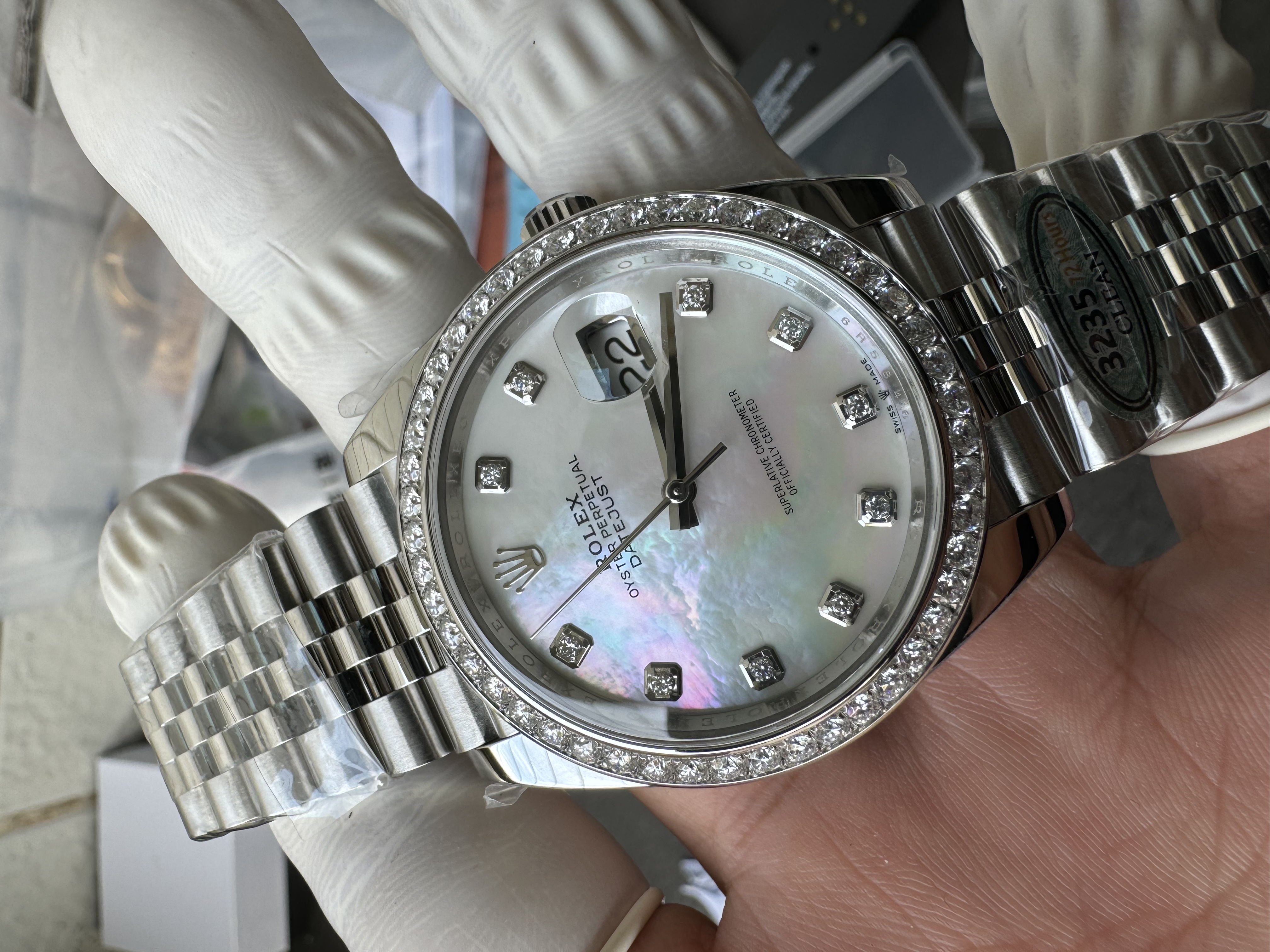 Super Clone 1:1 Rolex Datejust 41mm m126334 | Mother of Pearl Dial with Diamond Markers | Diamond Bezel | Jubilee Bracelet | 3235 Movement