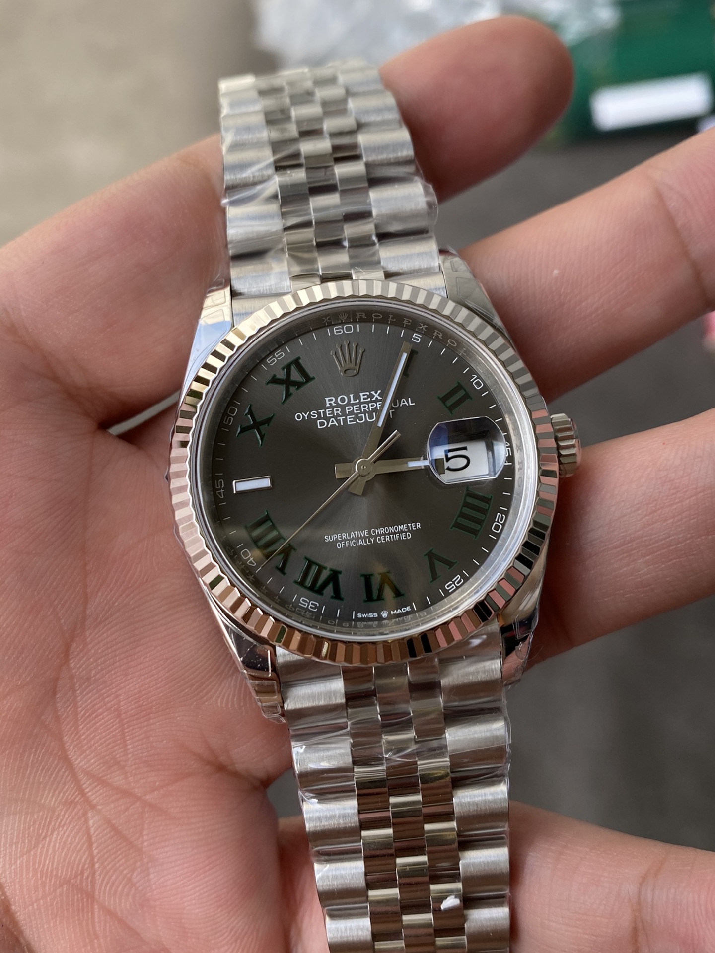 Super Clone Rolex 1:1 Datejust 36mm Olive Green Roman Dial Jubilee Bracelet – 3235 Movement