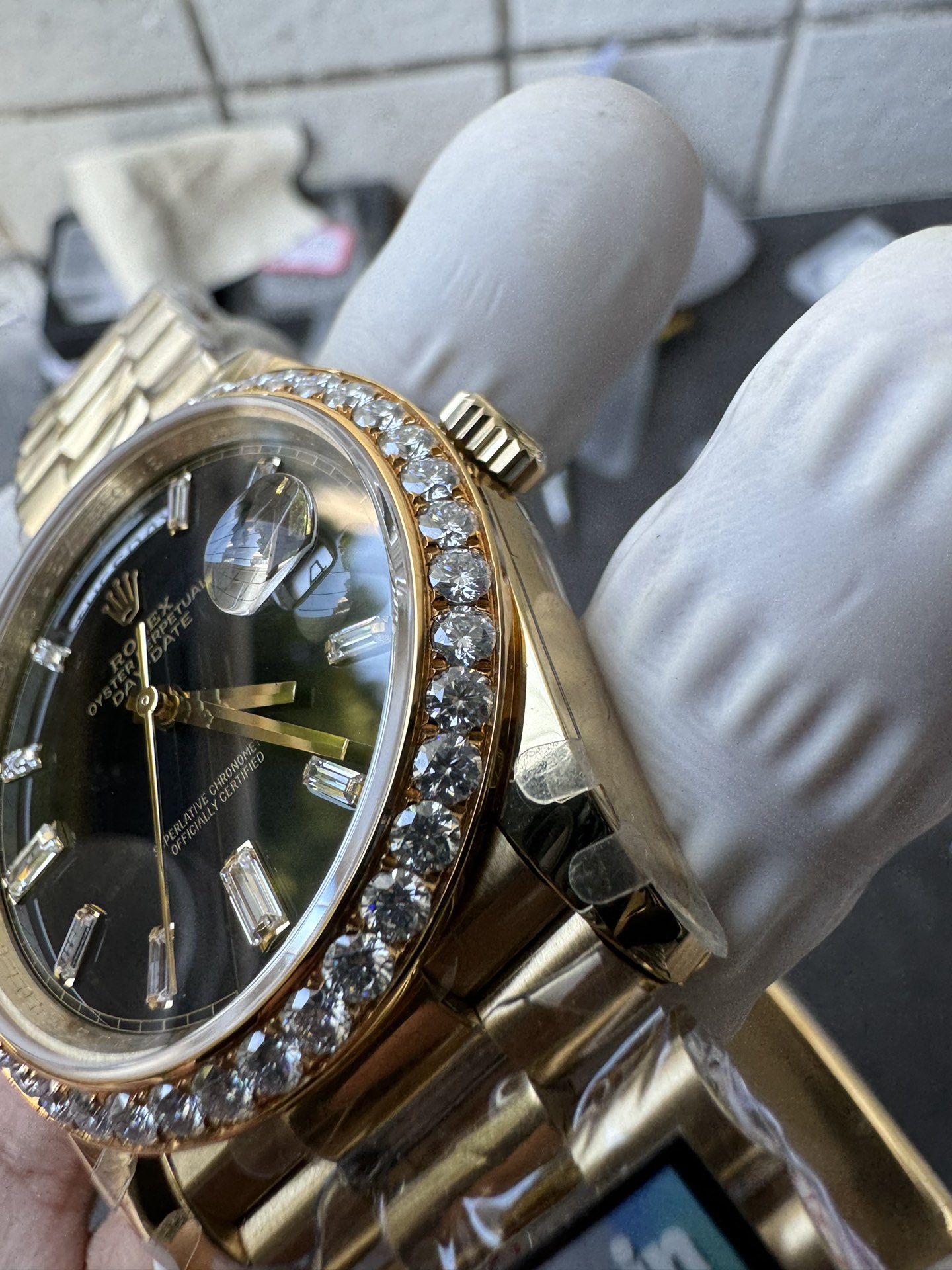 Super Clone Rolex 1:1 Day-Date 228348RBR Black Dial Diamond Bezel Watch