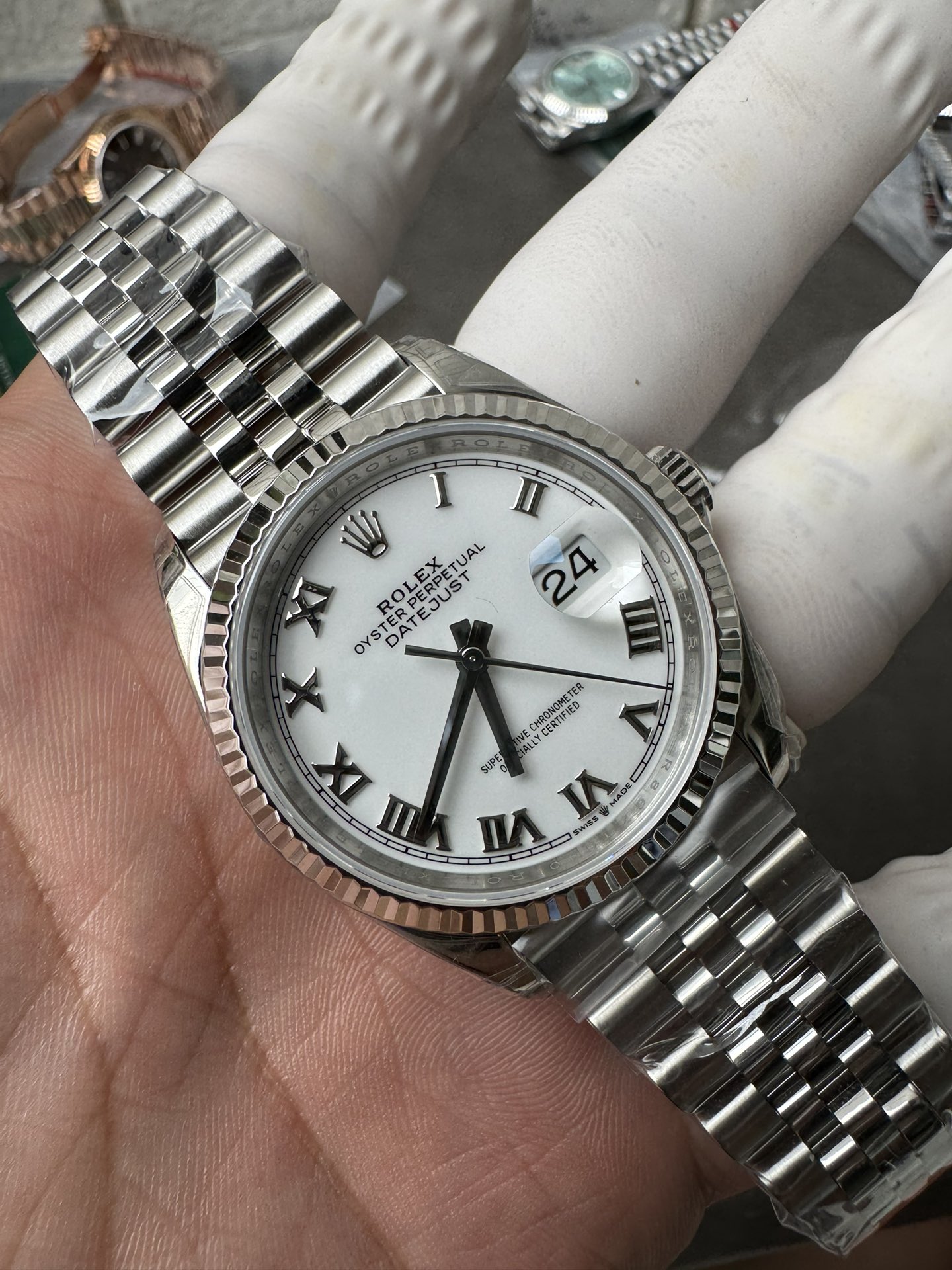 Super Clone Rolex 1:1 Datejust 36mm 126234 3235 Movement – White Roman Dial & Stainless Steel Jubilee Bracelet