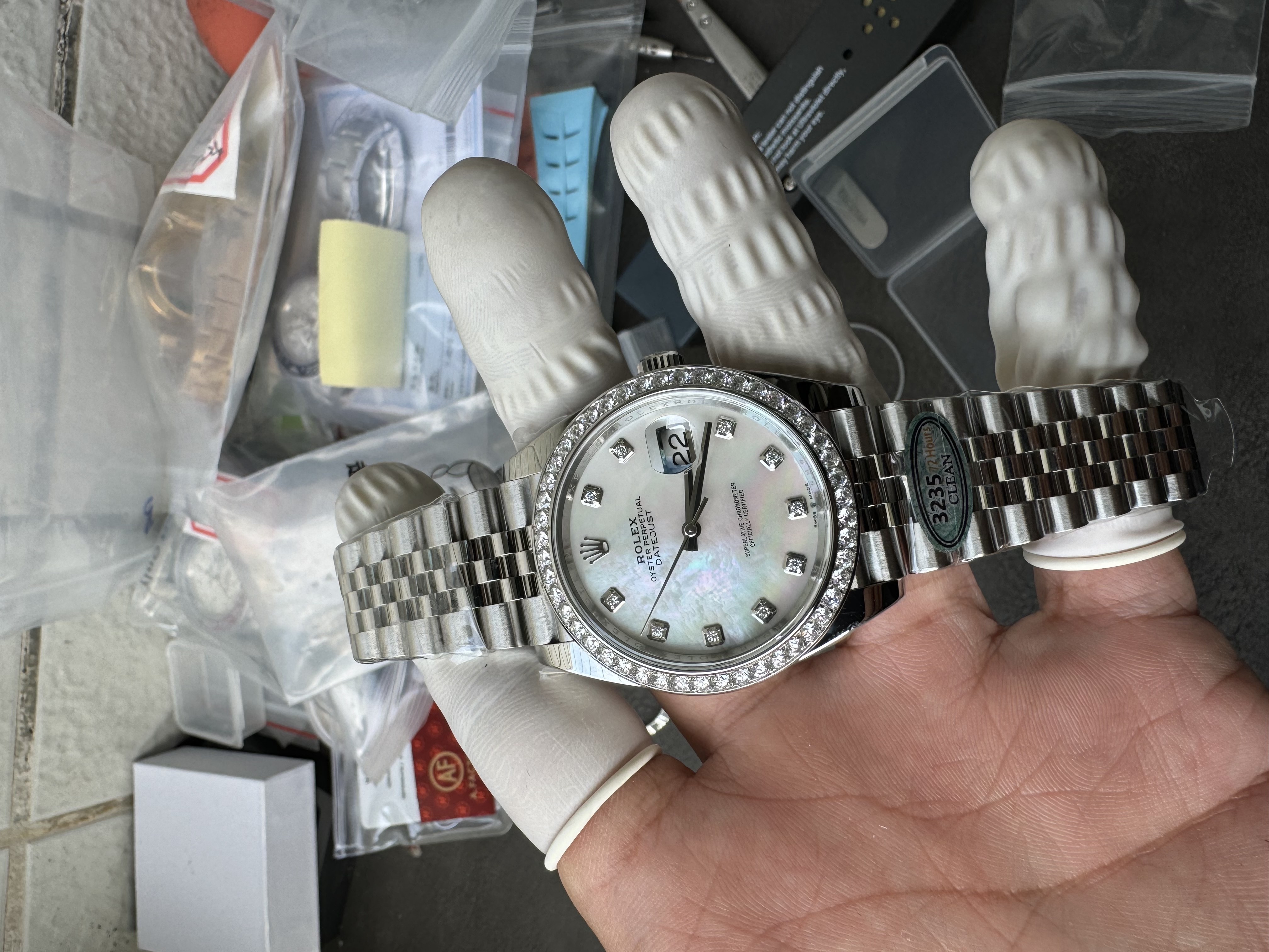 Super Clone 1:1 Rolex Datejust 41mm m126334 | Mother of Pearl Dial with Diamond Markers | Diamond Bezel | Jubilee Bracelet | 3235 Movement