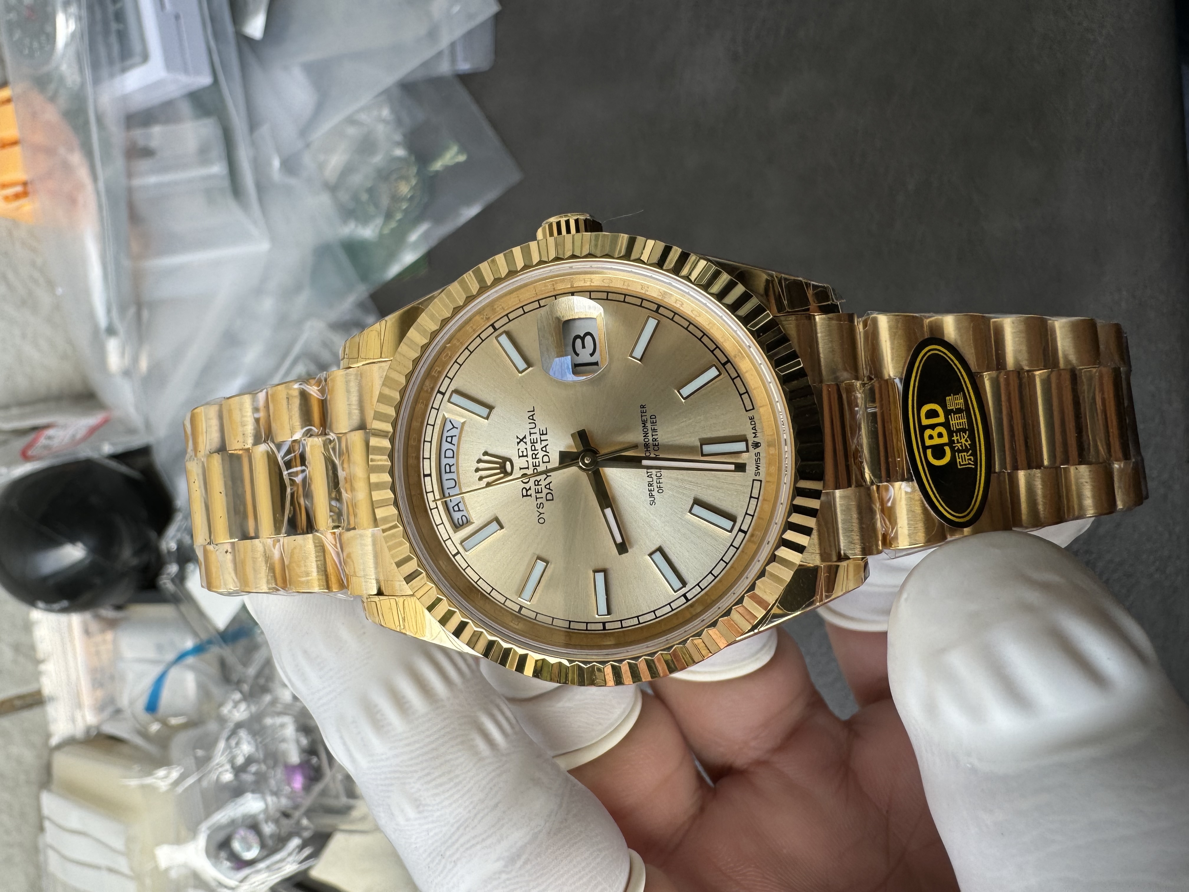 Super Clone Rolex 1:1 Day-Date 228238 Stripe Gold Dial 40mm President Watch