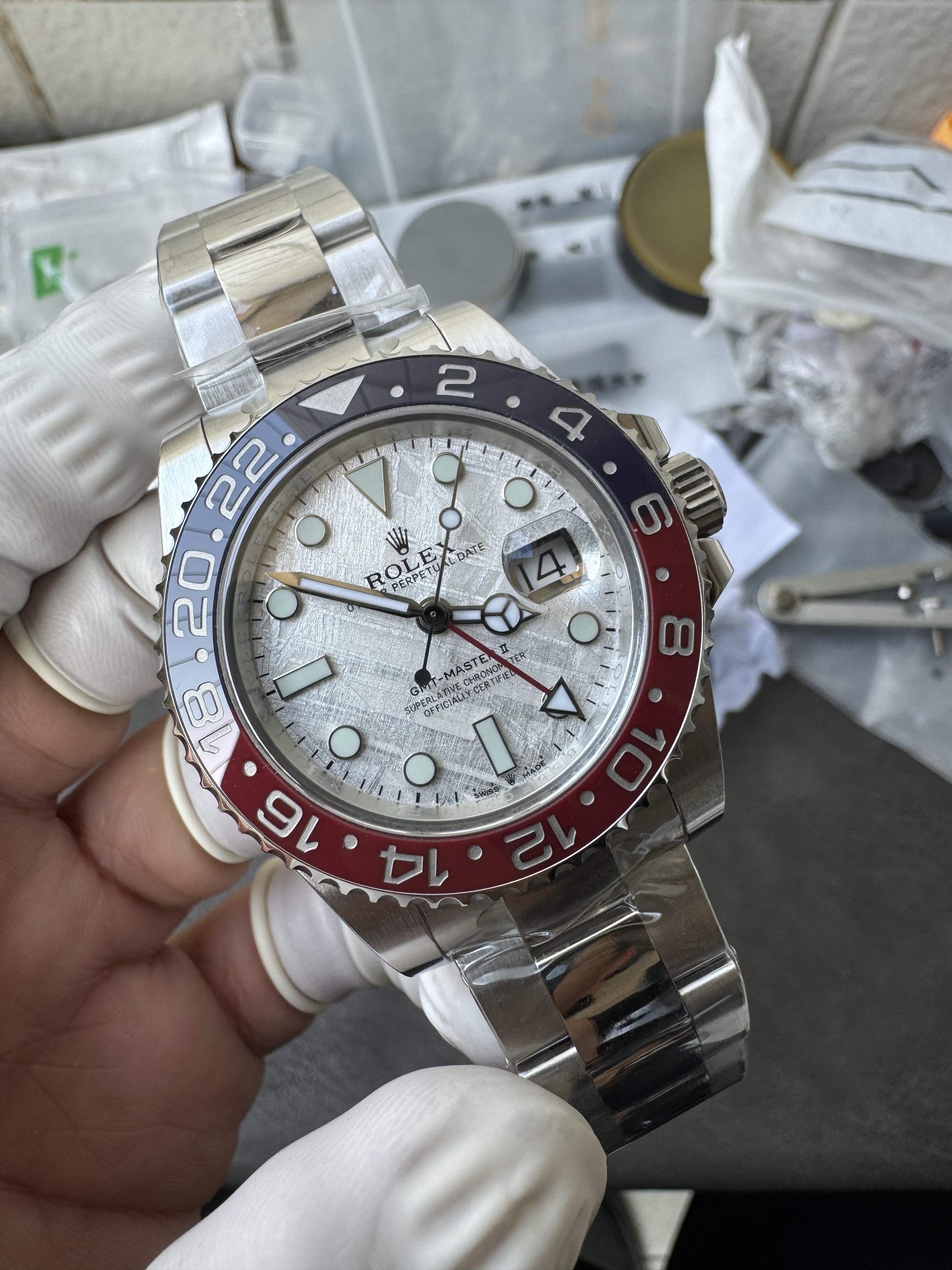 Rolex GMT-Master II White Gold M126719BLRO-0002 Meteorite dial 'Pepsi' on Oyster Super Clone (Gain weight)