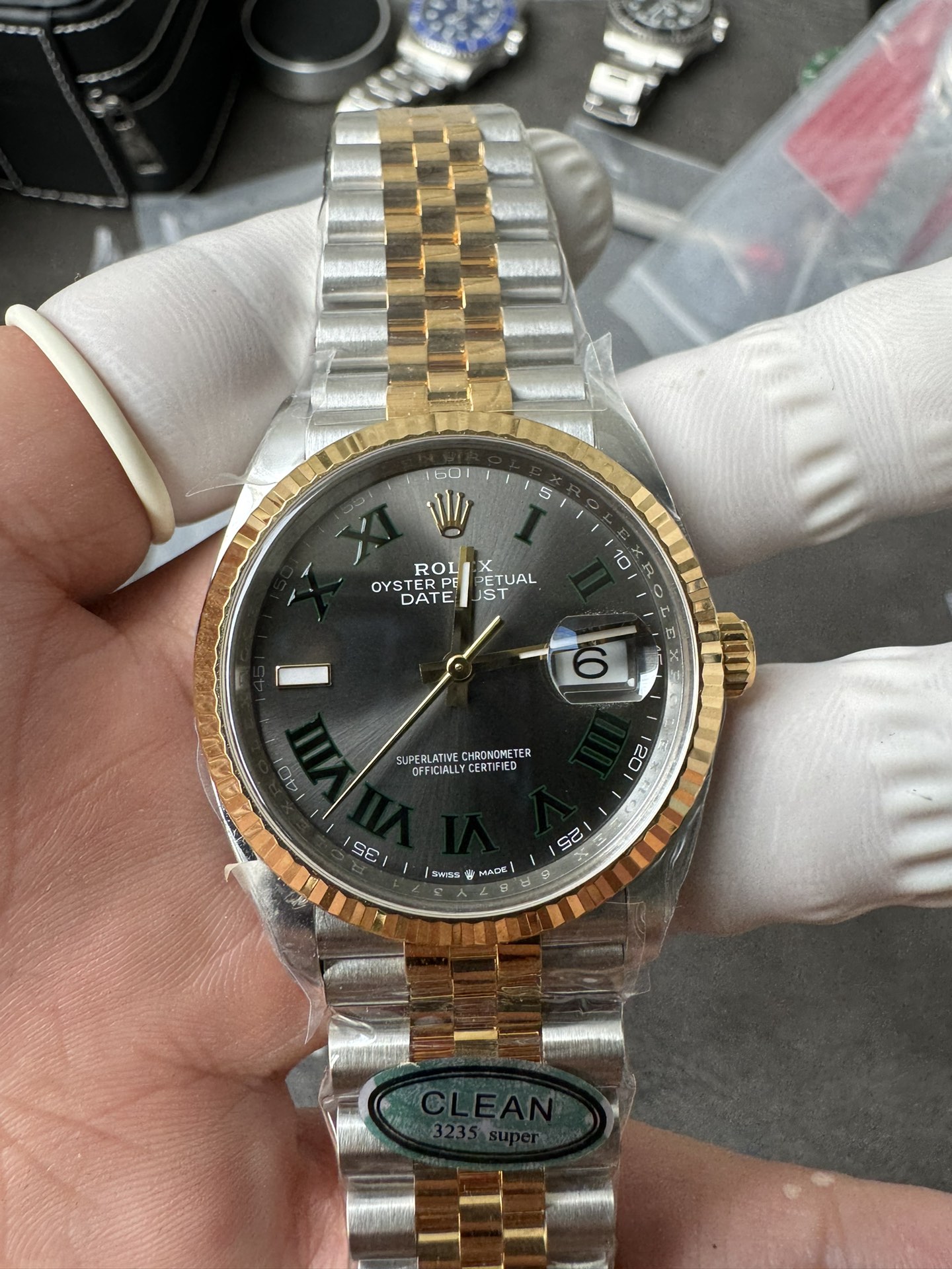 Super Clone Rolex Datejust 36mm 126333 Grey Dial Green Roman Numerals Two-Tone Jubilee Watches