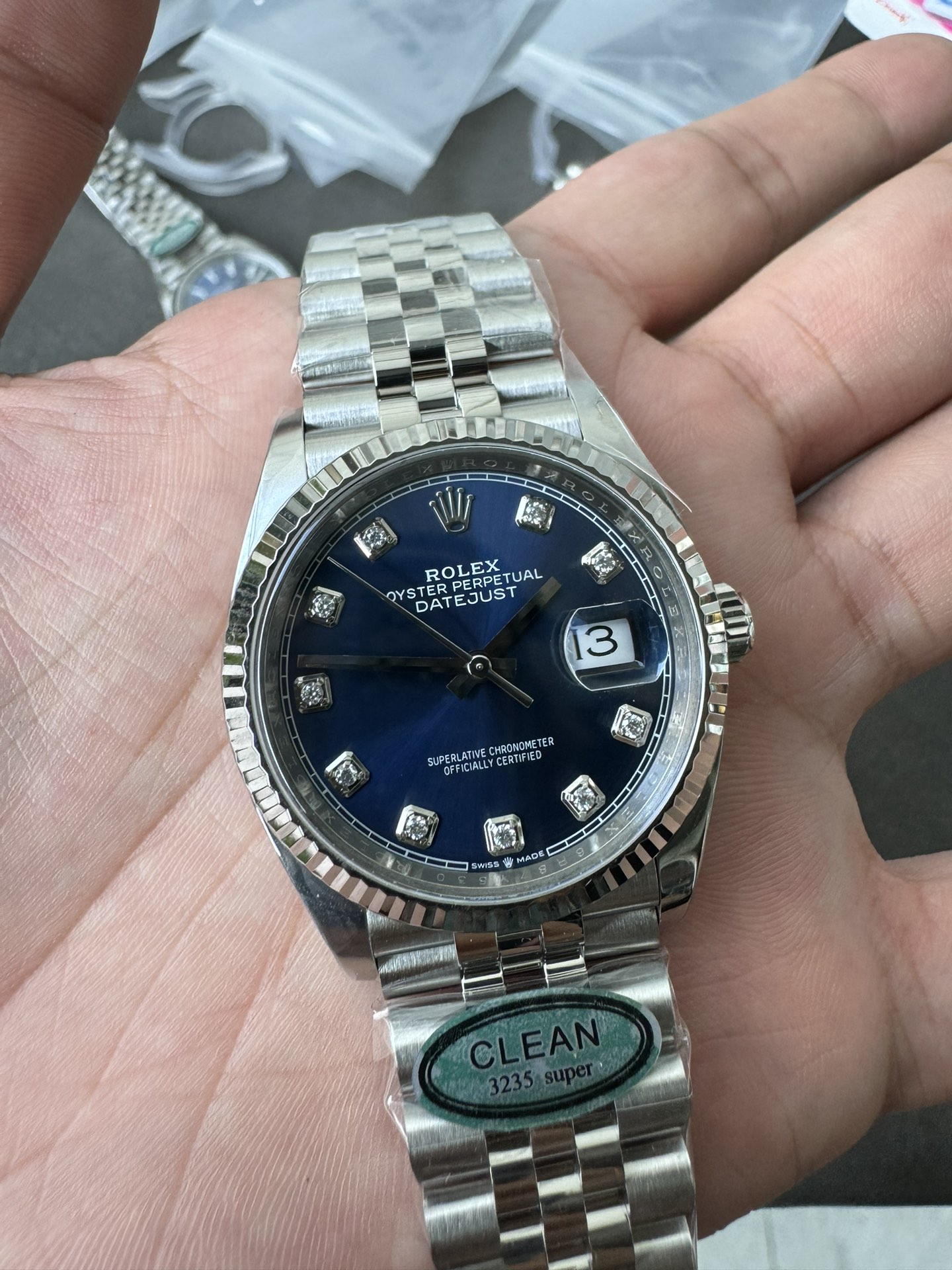 Super Clone Rolex 1:1 Datejust 36mm 126234 Blue Diamond Dial Jubilee Bracelet