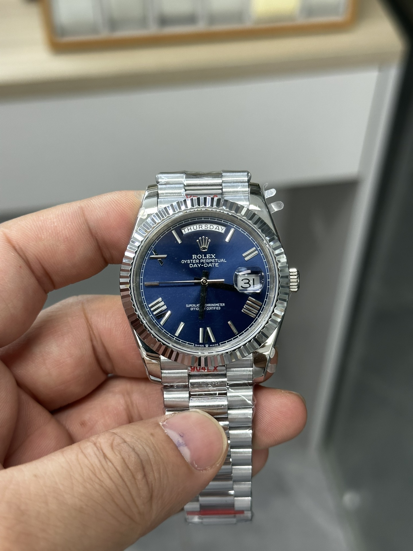 Super Clone Rolex 1:1 Day-Date 40 228239 Blue Roman Dial White Gold Watch