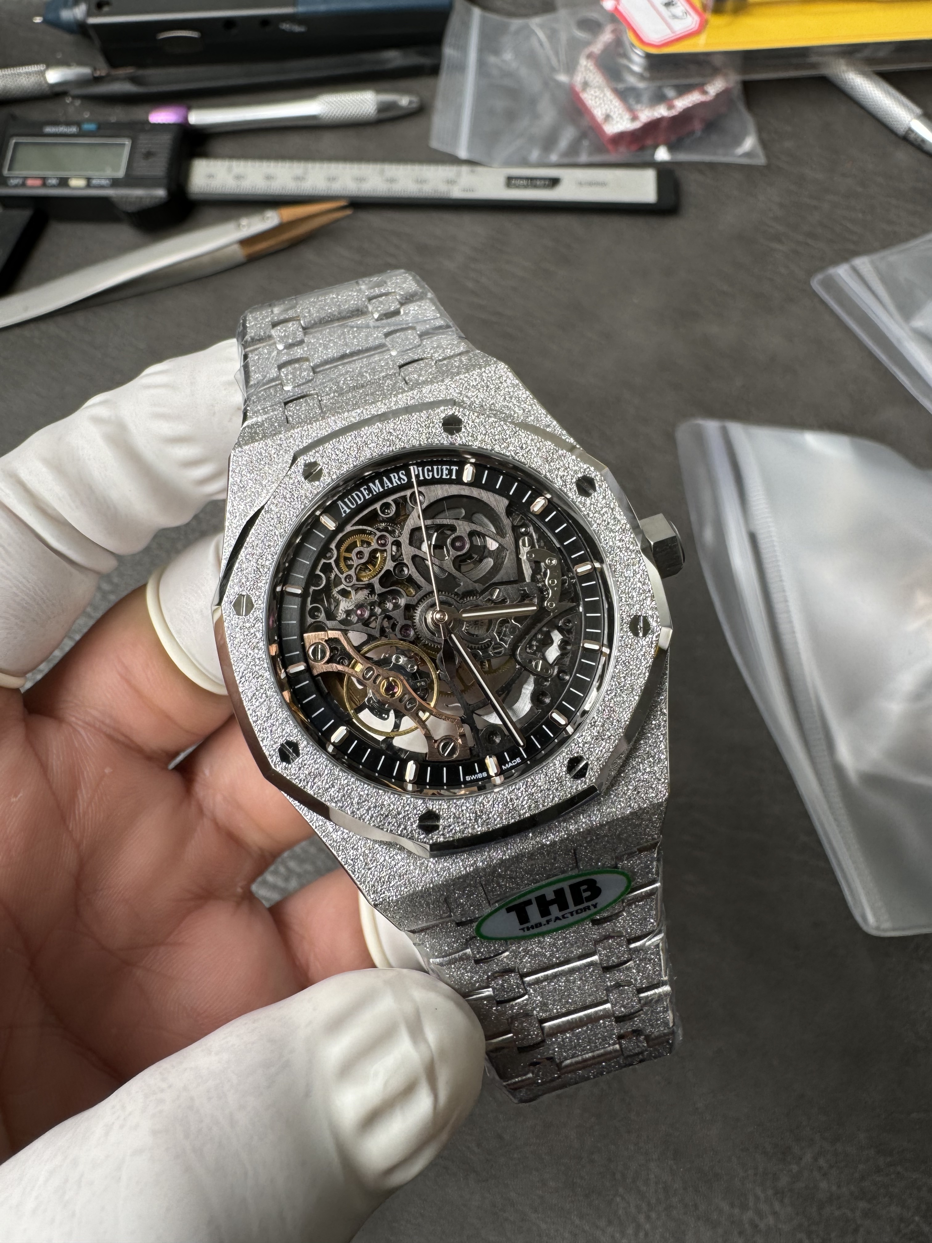 Super Clone Audemars Piguet 1:1 Royal Oak Double Balance Wheel Openworked 15407ST – Frosted White Gold Style – 41mm Watches