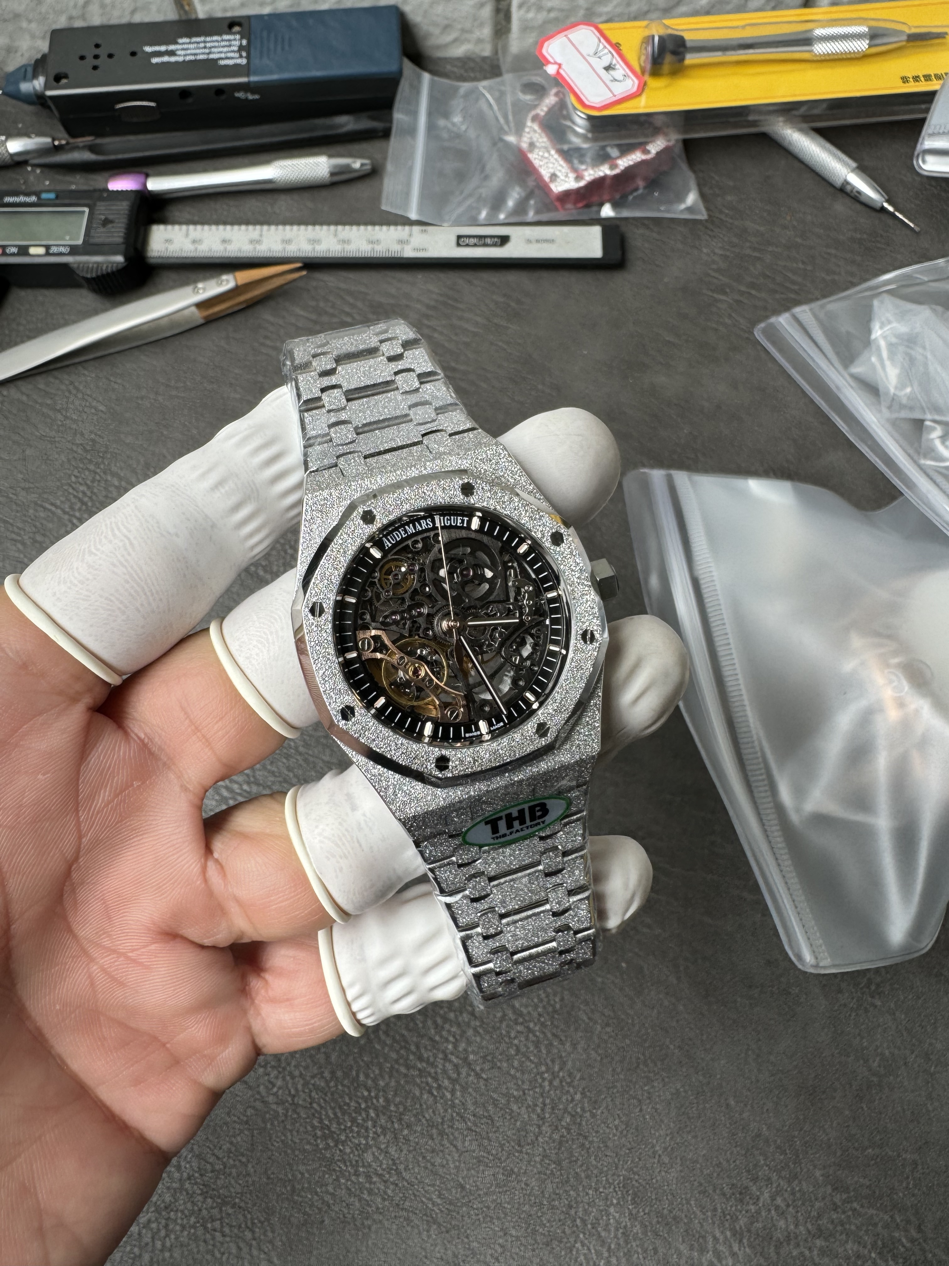 Super Clone Audemars Piguet 1:1 Royal Oak Double Balance Wheel Openworked 15407ST – Frosted White Gold Style – 41mm Watches