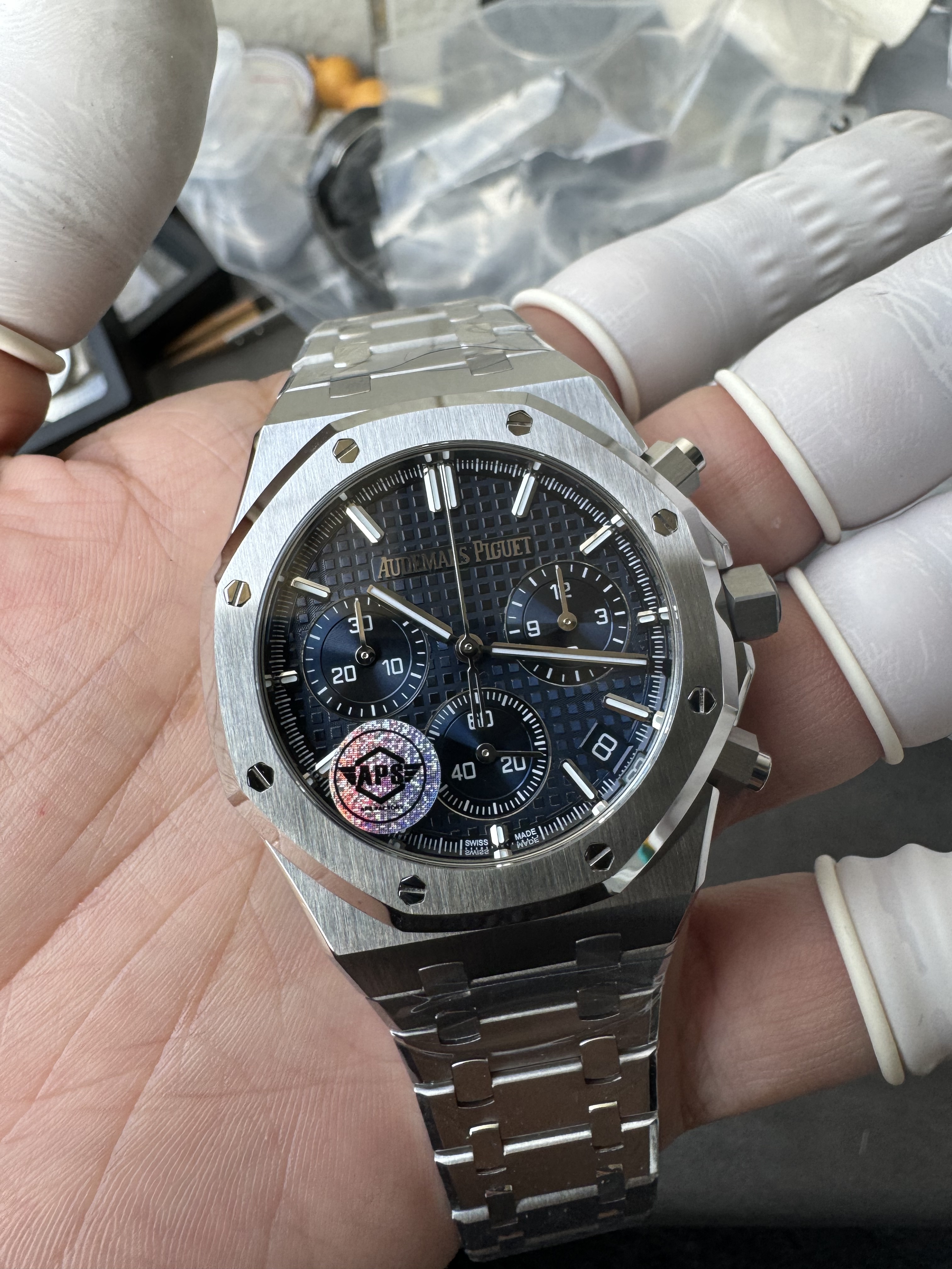 Super Clone Audemars Piguet 1:1 Royal Oak Chronograph 26240ST Watches – 41mm Steel with Blue “Grande Tapisserie” Dial