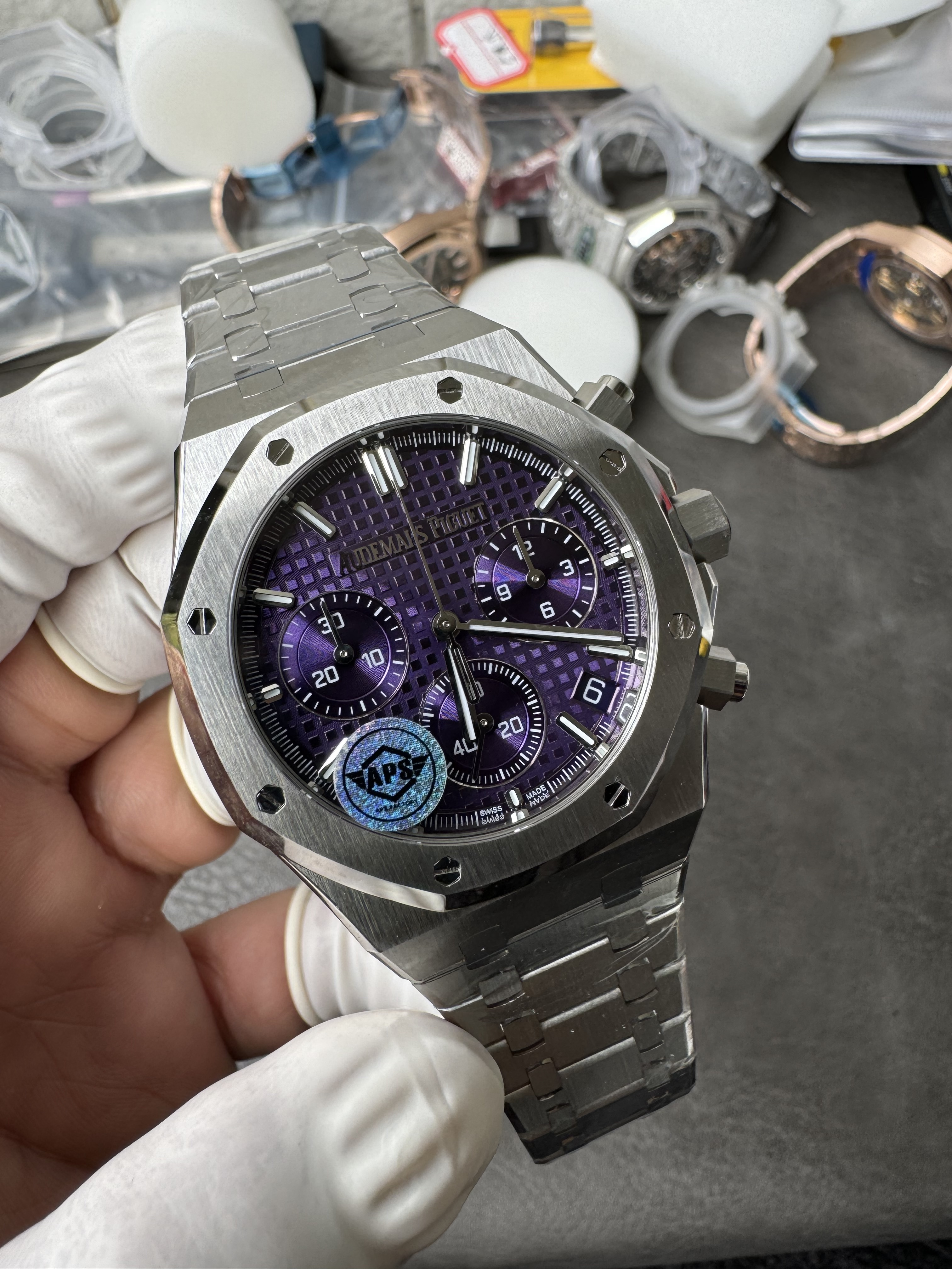Super Clone Audemars Piguet 1:1 Royal Oak Chronograph 26240 Watches – 41mm Stainless Steel with Purple Dial