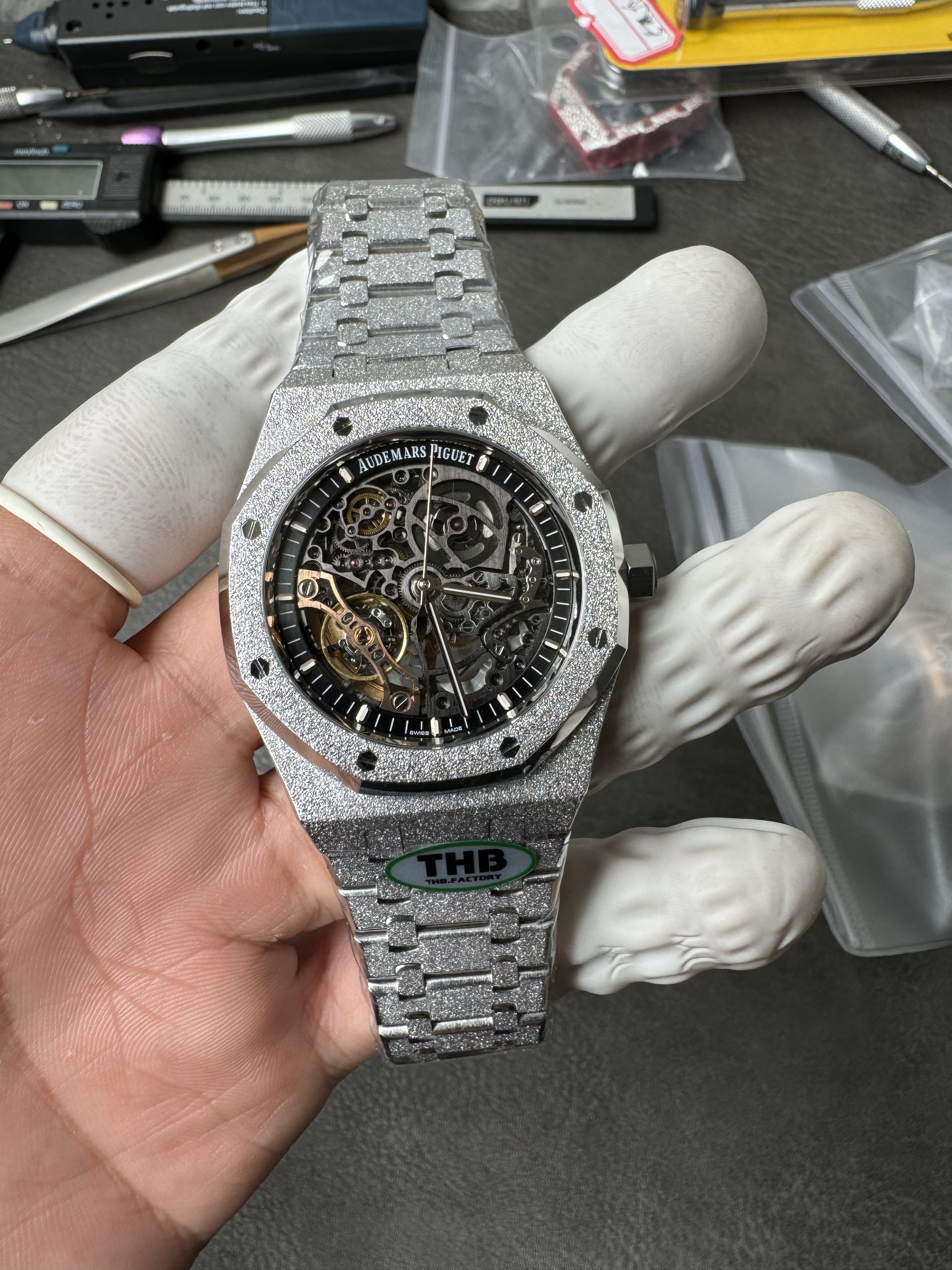 Super Clone Audemars Piguet 1:1 Royal Oak Double Balance Wheel Openworked 15407ST – Frosted White Gold Style – 41mm Watches