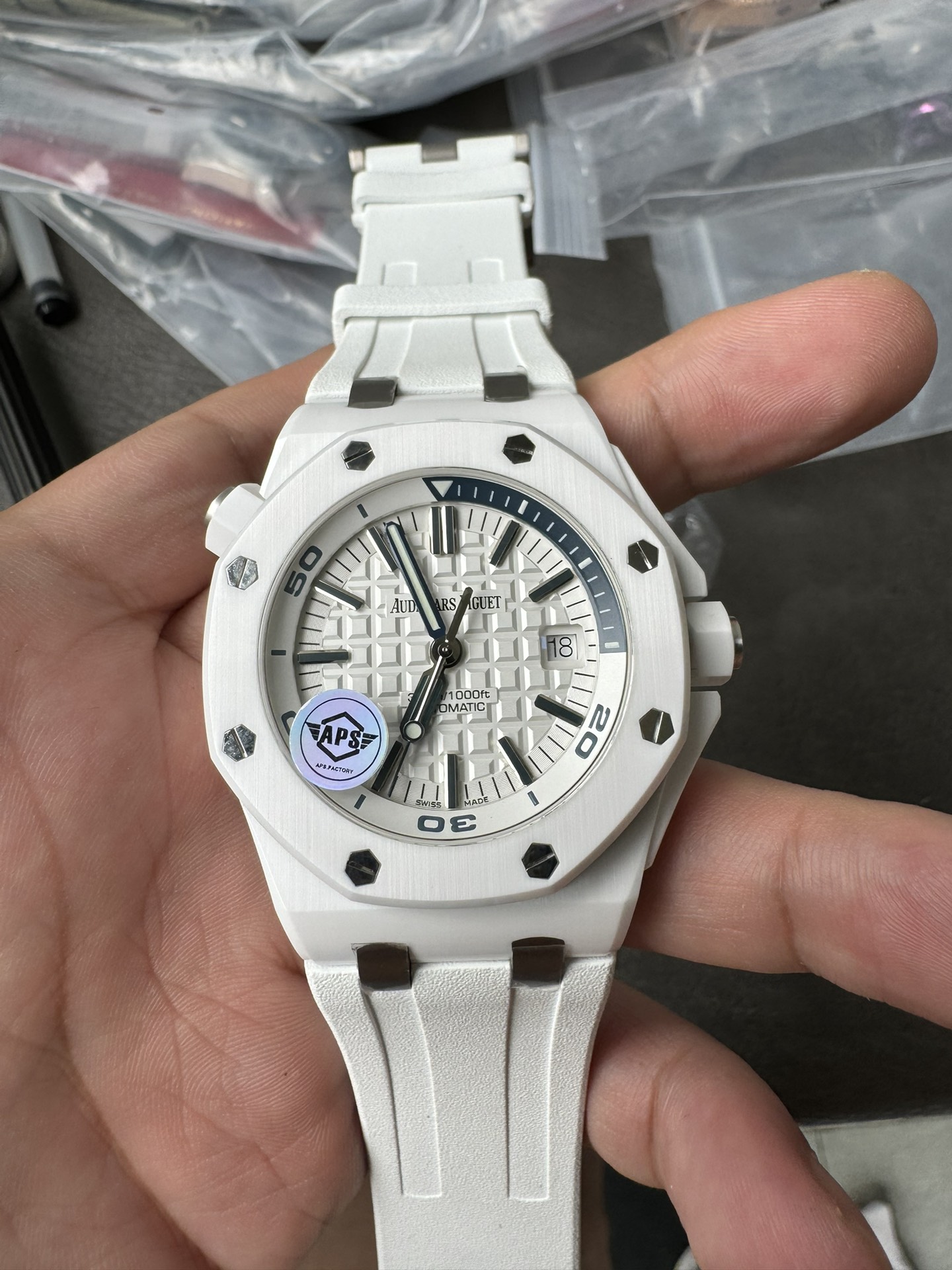 Super Clone Audemars Piguet 1:1 Royal Oak Offshore Diver 15707CB Watches – 42mm White Ceramic with White Dial