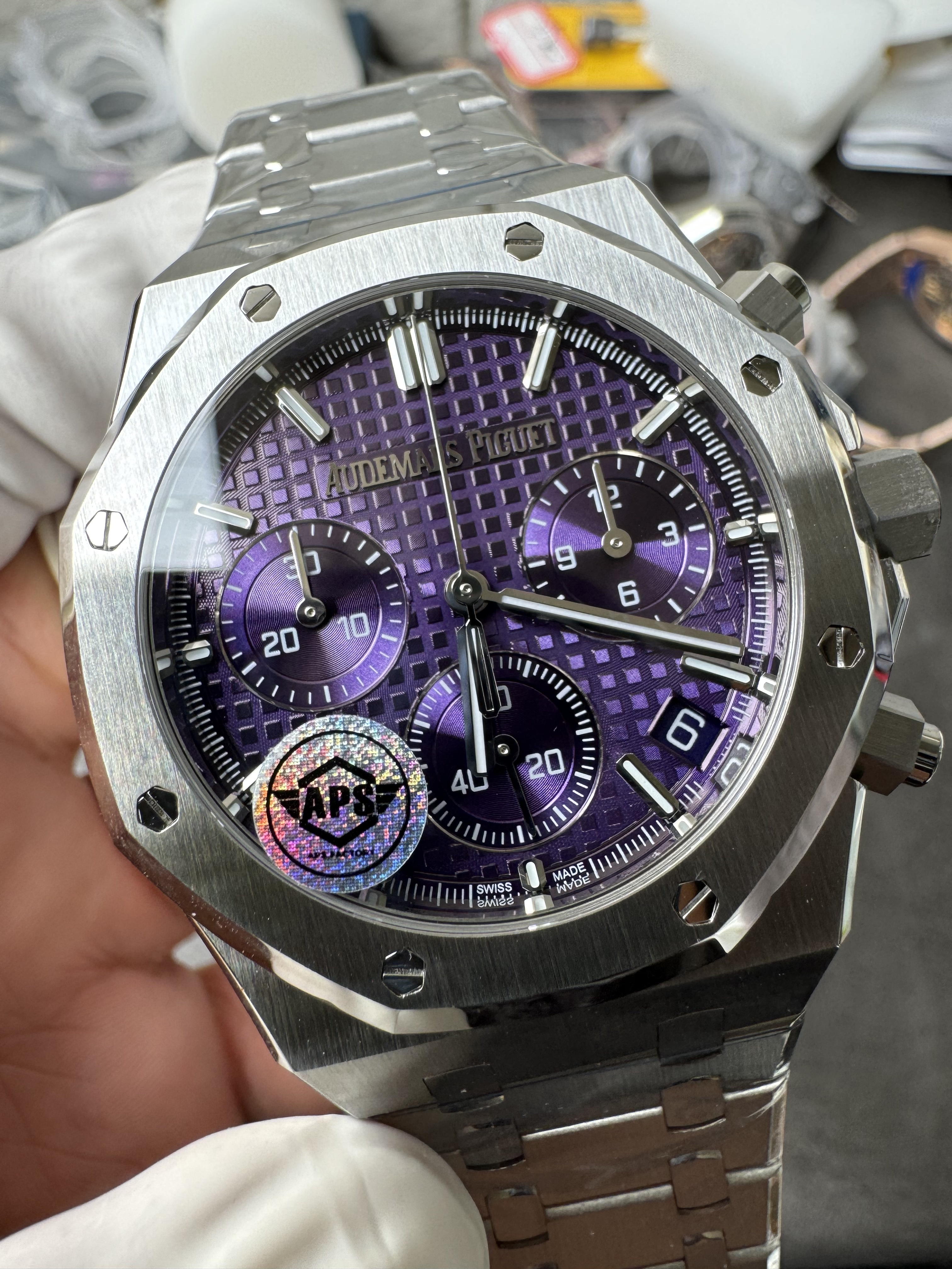Super Clone Audemars Piguet 1:1 Royal Oak Chronograph 26240 Watches – 41mm Stainless Steel with Purple Dial