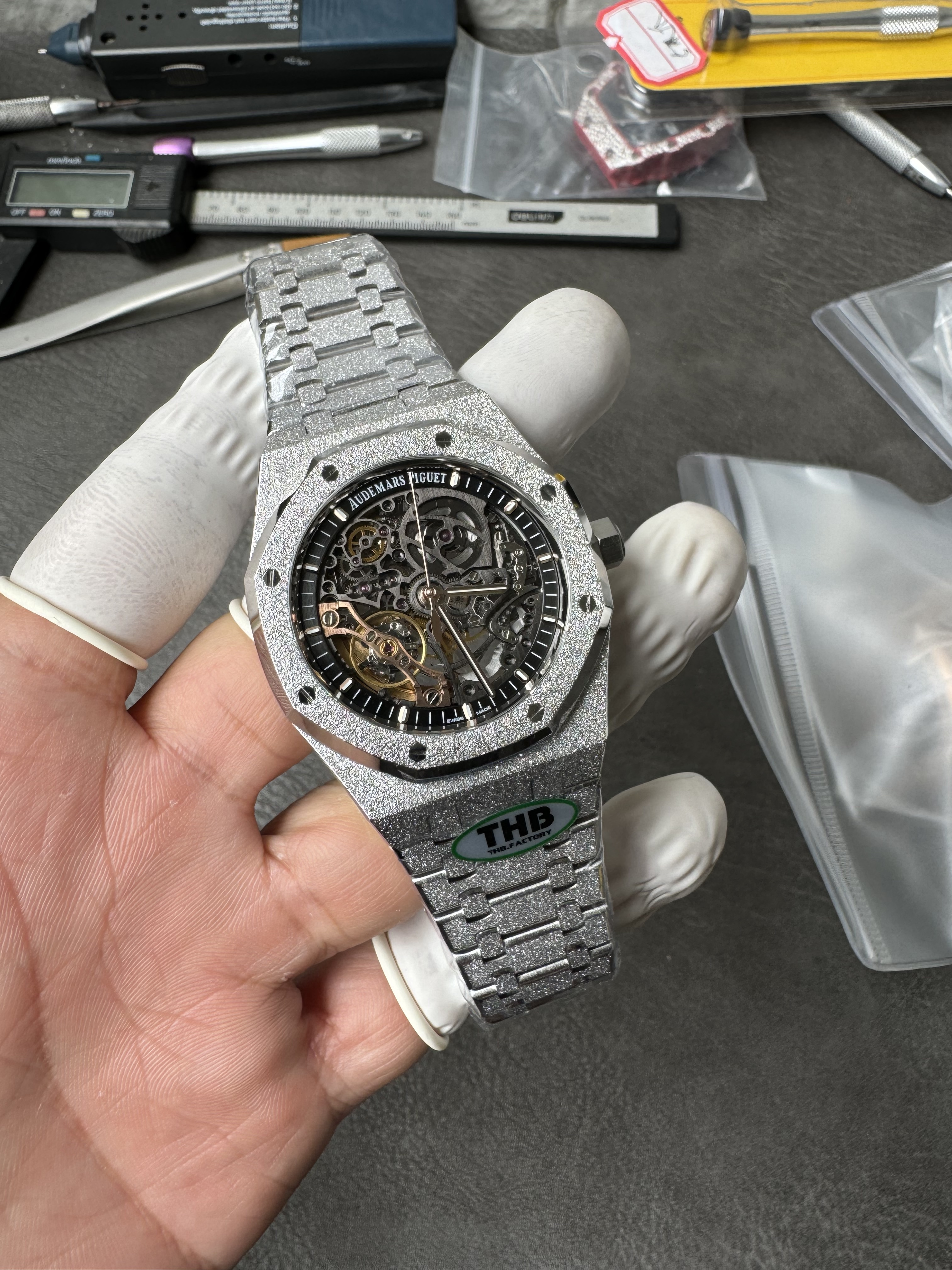 Super Clone Audemars Piguet 1:1 Royal Oak Double Balance Wheel Openworked 15407ST – Frosted White Gold Style – 41mm Watches