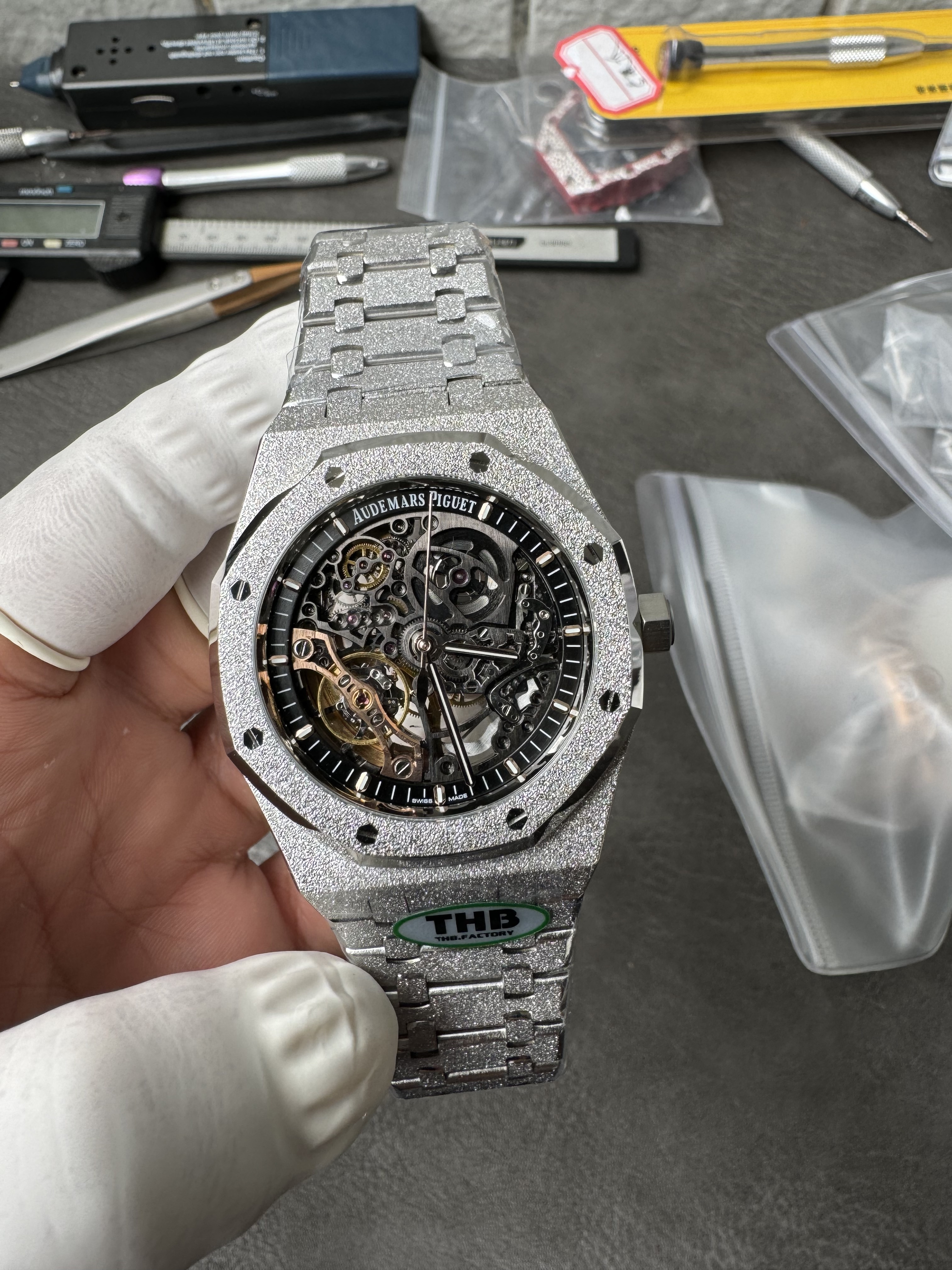 Super Clone Audemars Piguet 1:1 Royal Oak Double Balance Wheel Openworked 15407ST – Frosted White Gold Style – 41mm Watches