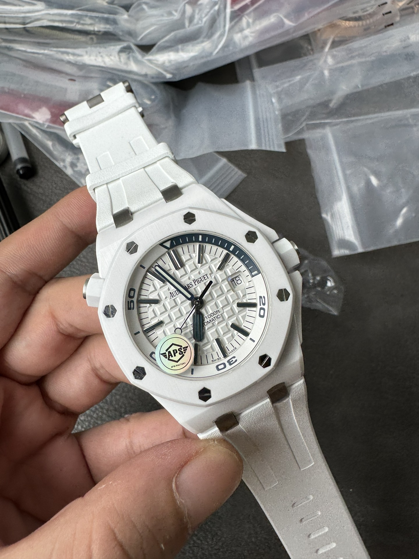 Super Clone Audemars Piguet 1:1 Royal Oak Offshore Diver 15707CB Watches – 42mm White Ceramic with White Dial