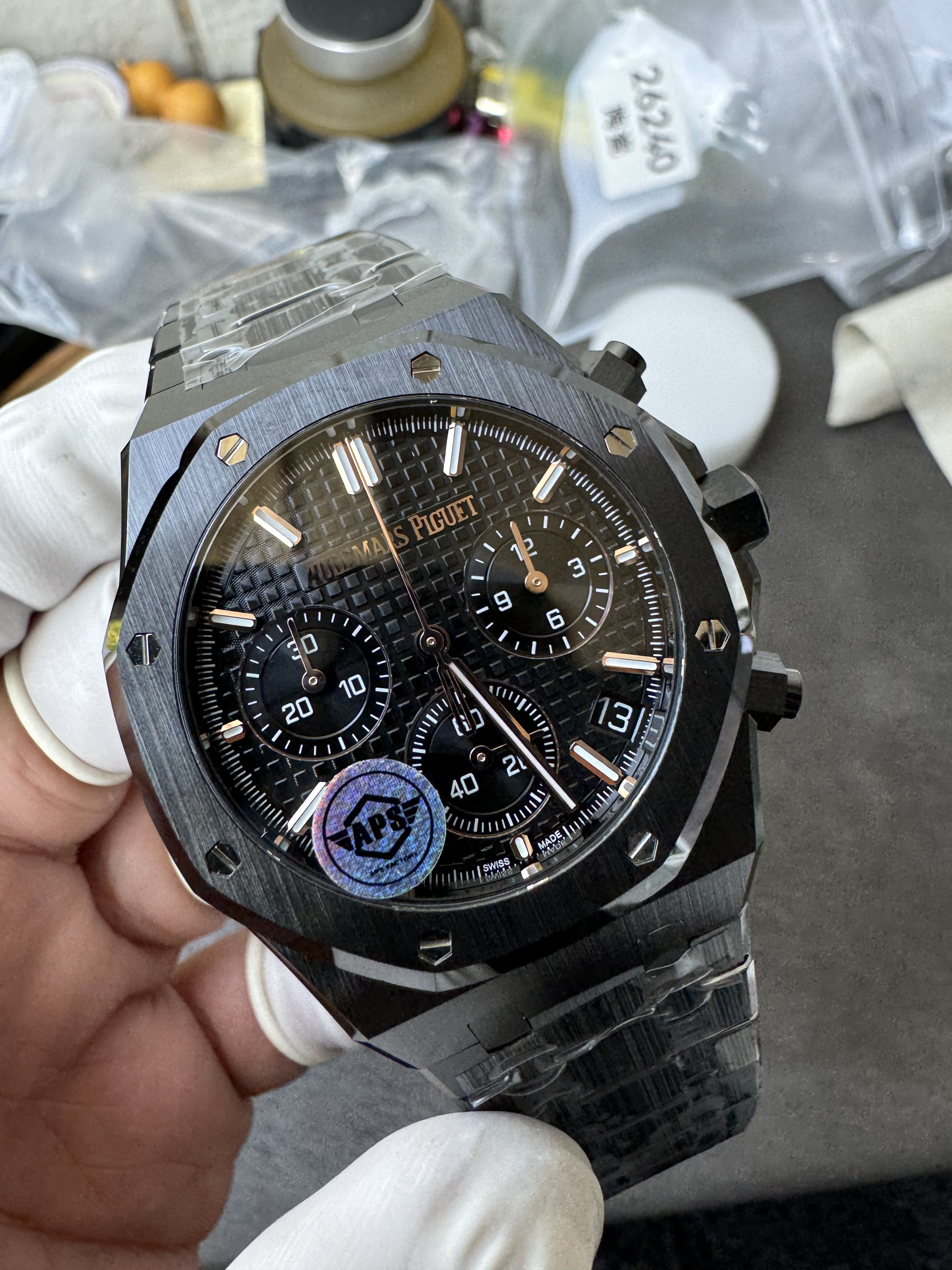 Super Clone Audemars Piguet 1:1 Royal Oak Chronograph 26240 Watches – 41mm Full Black Ceramic with Black “Grande Tapisserie” Dial