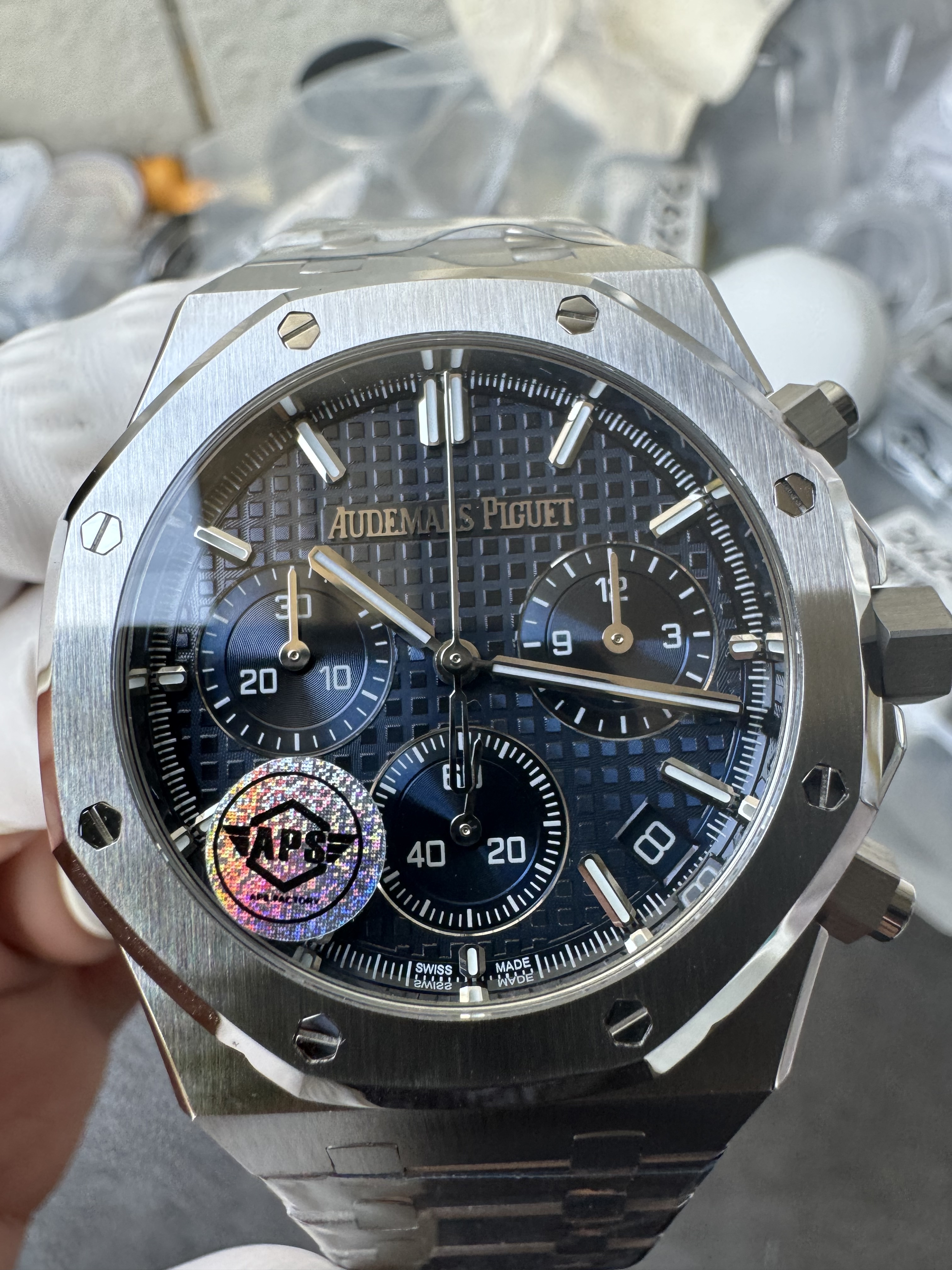 Super Clone Audemars Piguet 1:1 Royal Oak Chronograph 26240ST Watches – 41mm Steel with Blue “Grande Tapisserie” Dial