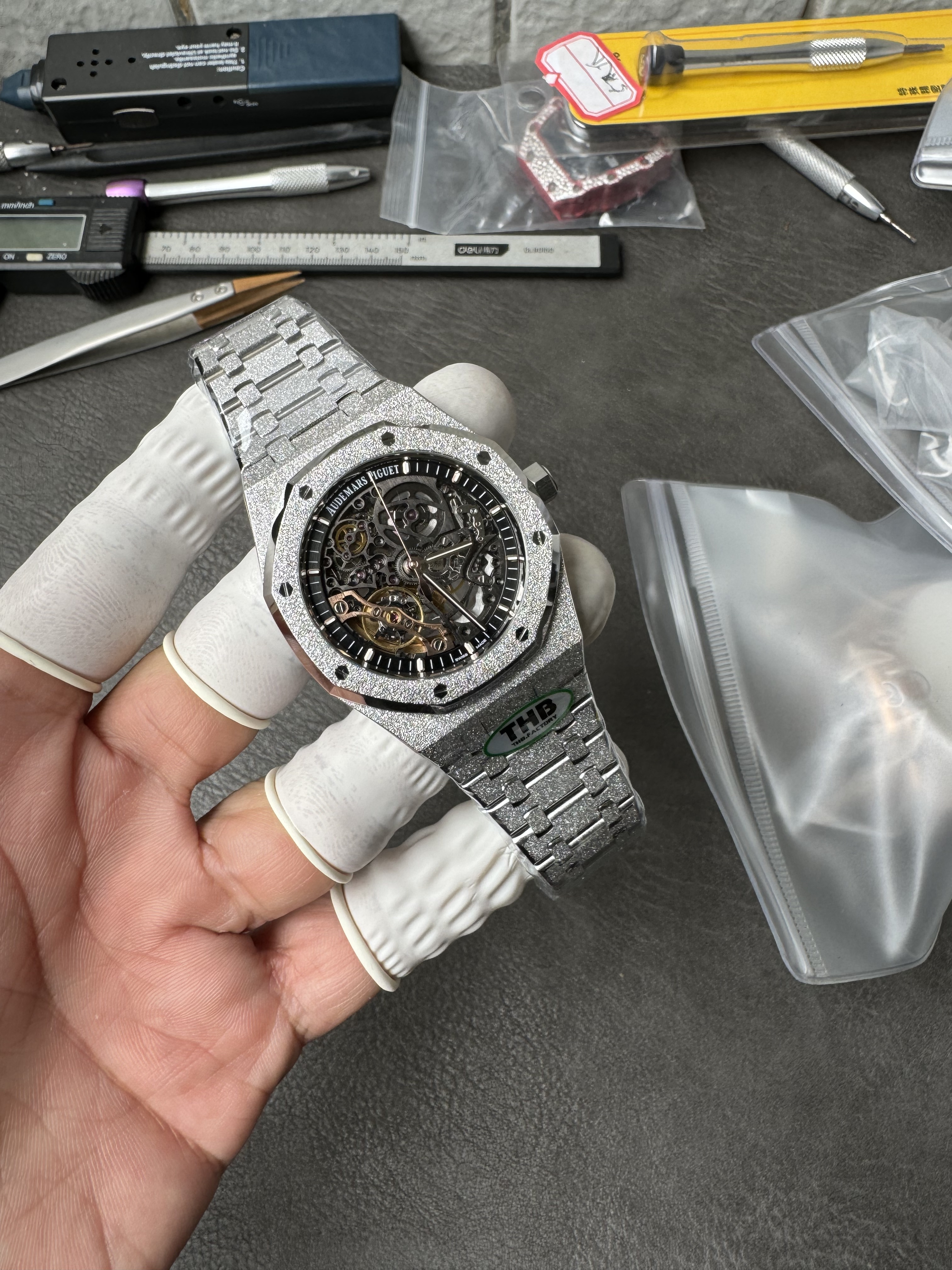 Super Clone Audemars Piguet 1:1 Royal Oak Double Balance Wheel Openworked 15407ST – Frosted White Gold Style – 41mm Watches