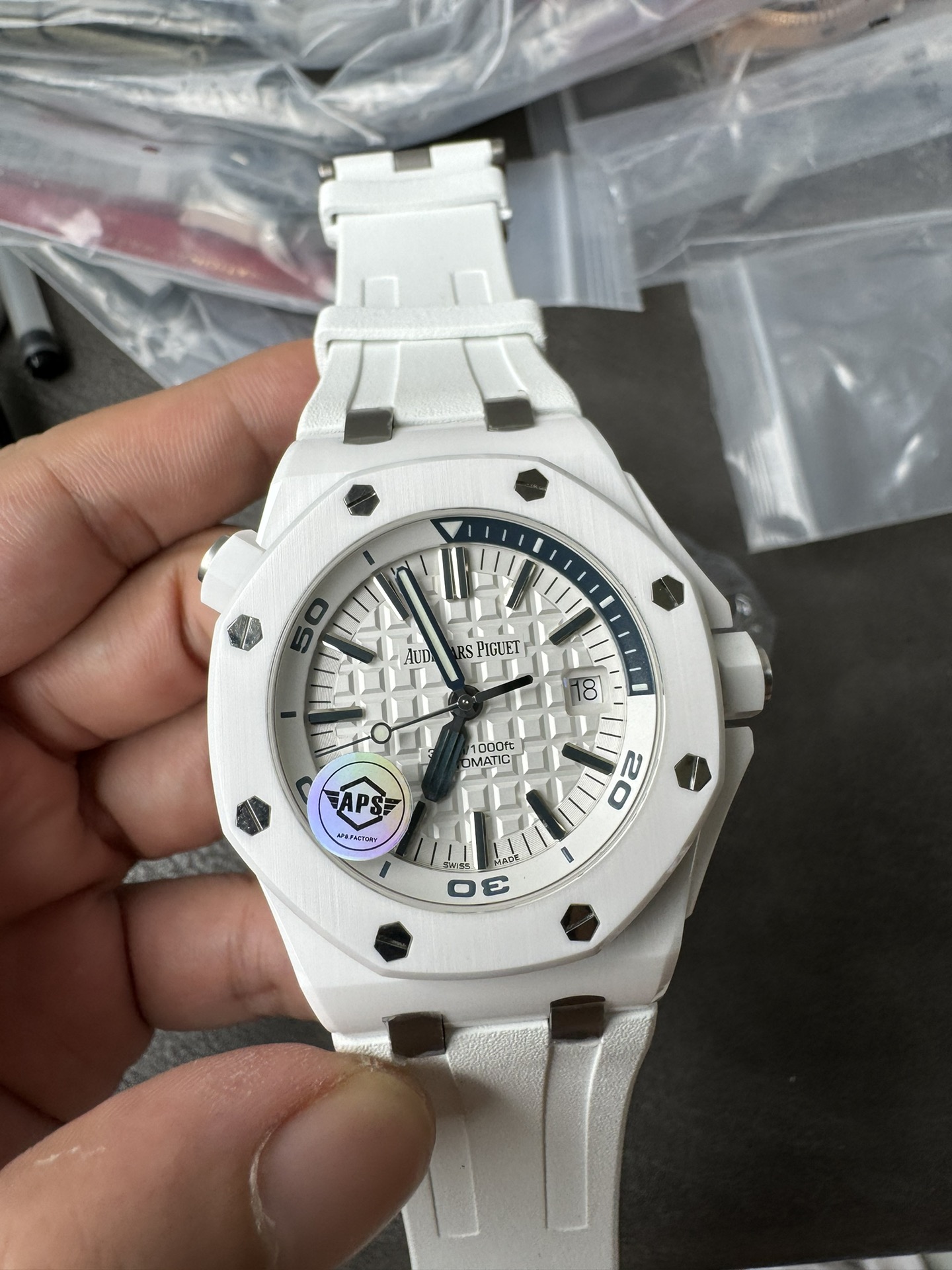 Super Clone Audemars Piguet 1:1 Royal Oak Offshore Diver 15707CB Watches – 42mm White Ceramic with White Dial