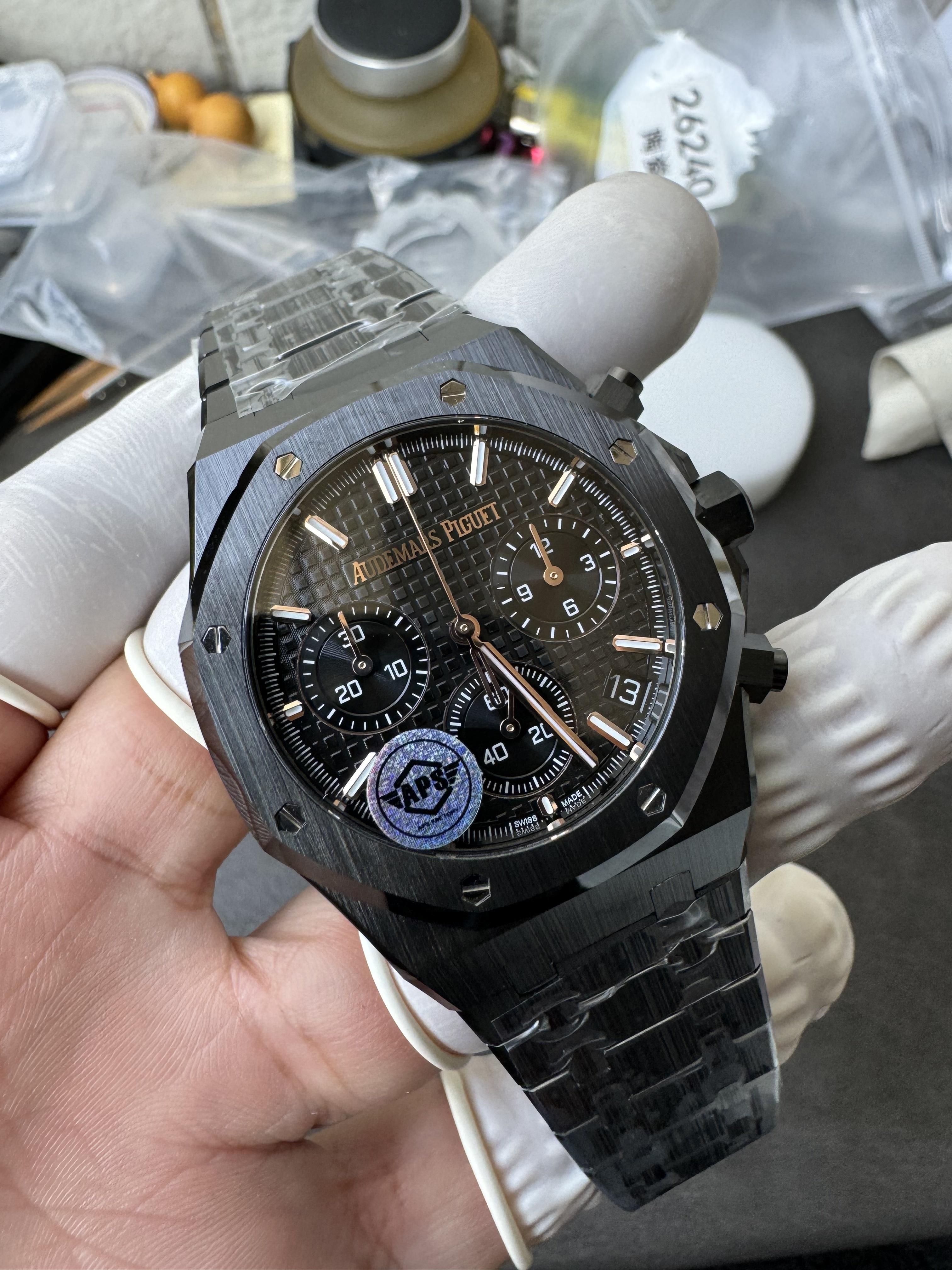 Super Clone Audemars Piguet 1:1 Royal Oak Chronograph 26240 Watches – 41mm Full Black Ceramic with Black “Grande Tapisserie” Dial