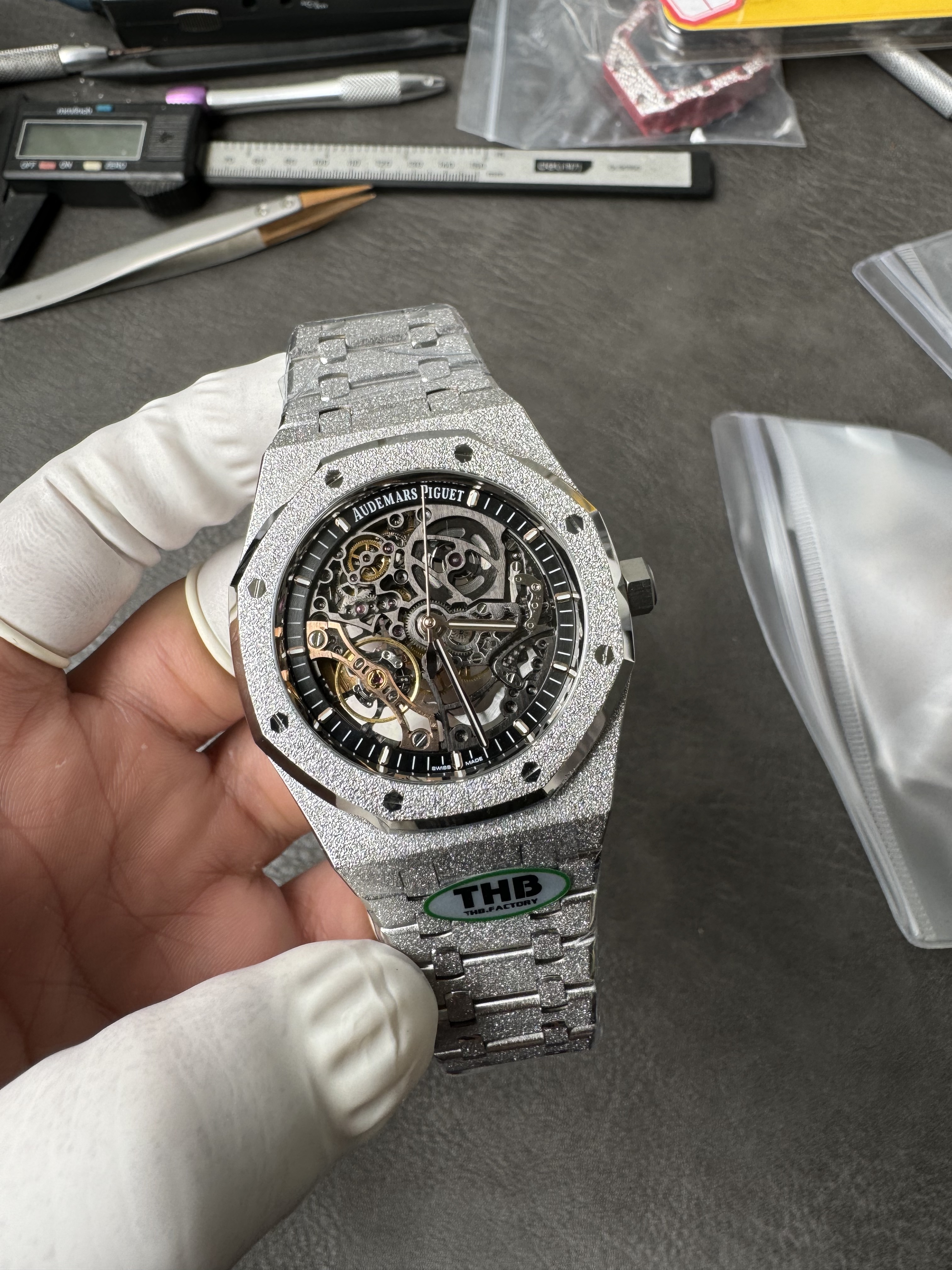 Super Clone Audemars Piguet 1:1 Royal Oak Double Balance Wheel Openworked 15407ST – Frosted White Gold Style – 41mm Watches