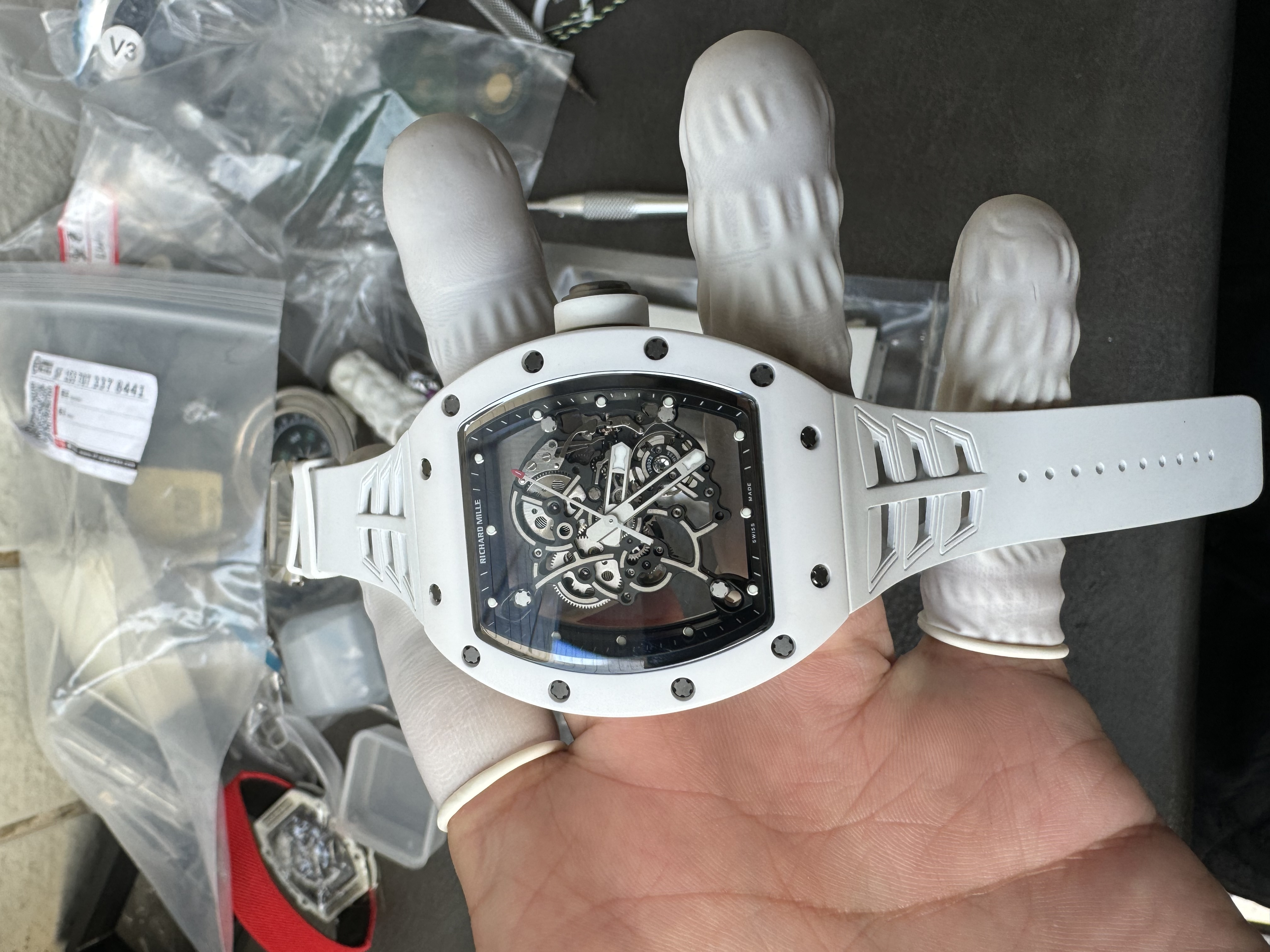 Super Clone Richard Mille 1:1 RM055 White Ceramic Shark Fin Strap