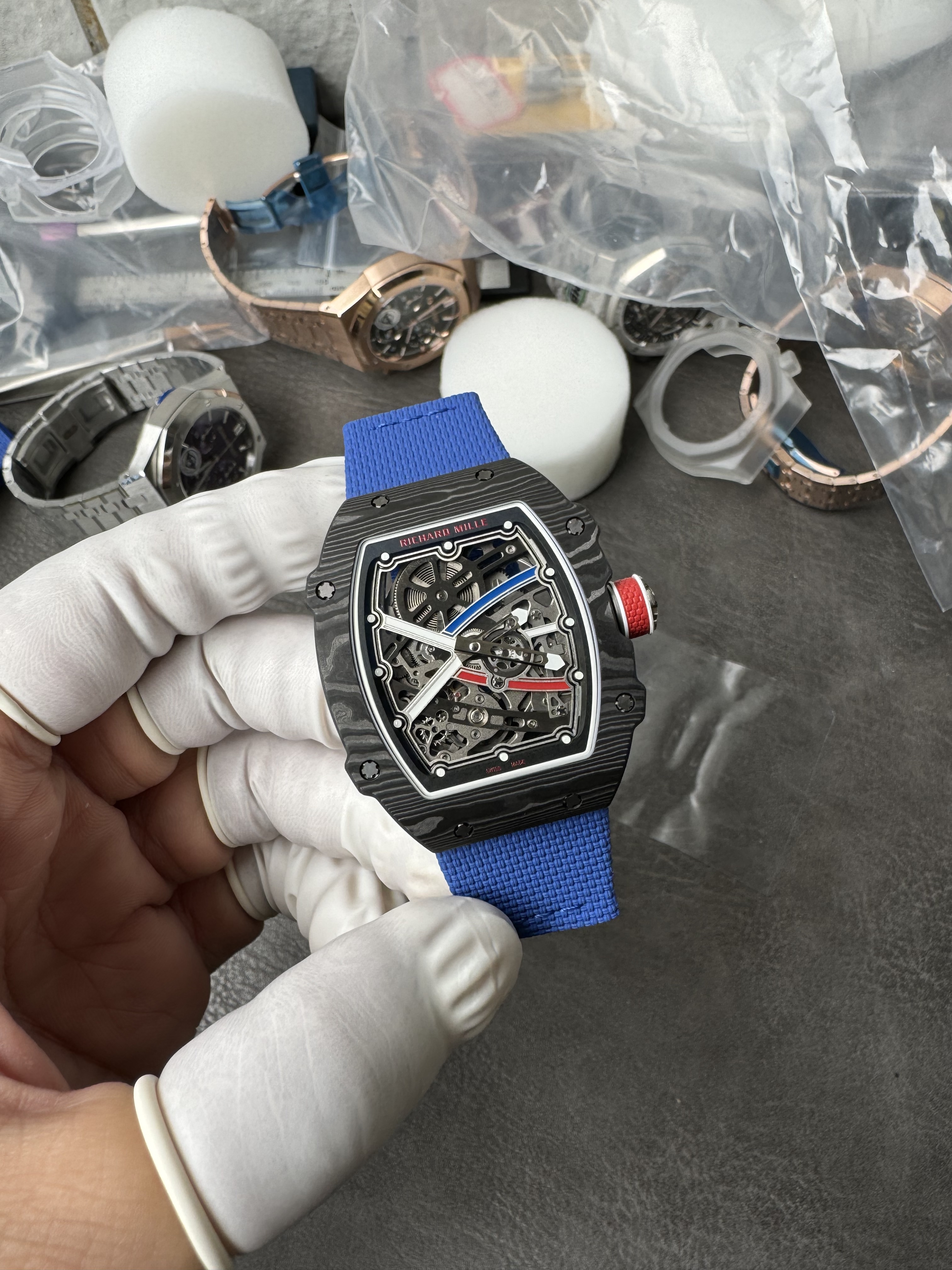 Super Clone Richard Mille RM67-02 Sébastien Ogier 1:1 Carbon Fiber Skeleton Watch – Blue Strap