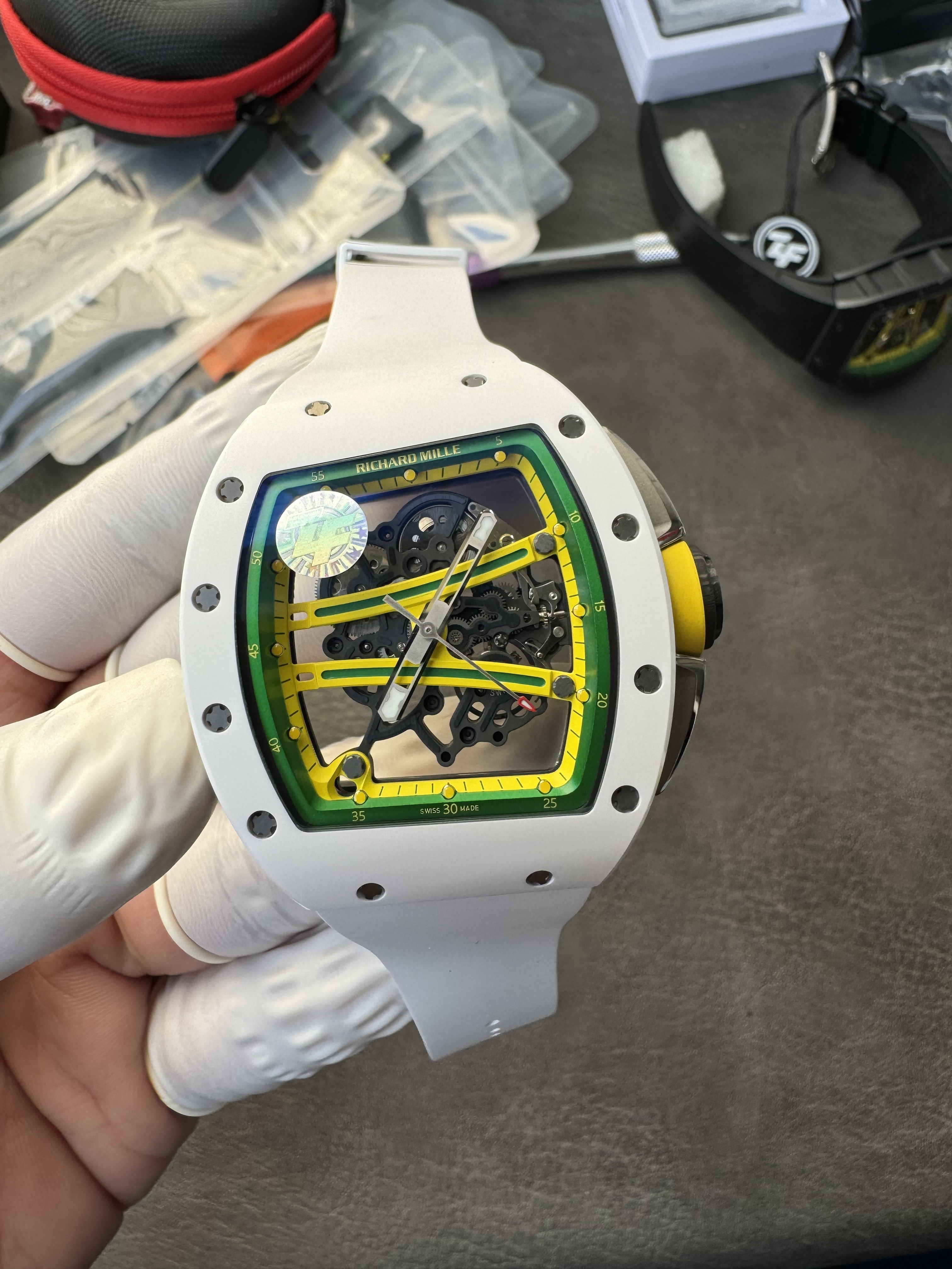 Super Clone Richard Mille 1:1 RM59-01 Tourbillon Yohan Blake Limited Edition – White Case with Skeleton Dial