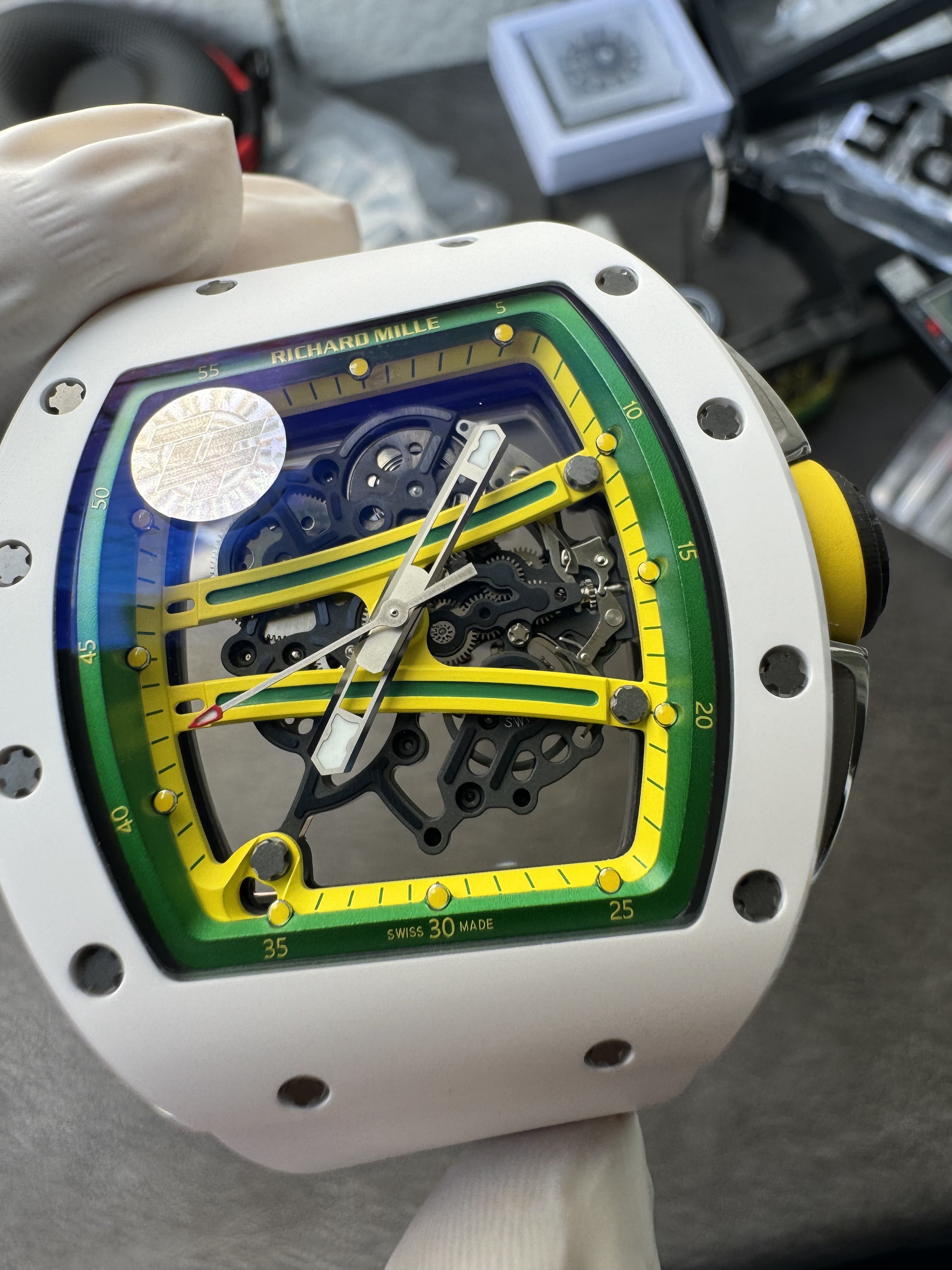 Super Clone Richard Mille 1:1 RM59-01 Tourbillon Yohan Blake Limited Edition – White Case with Skeleton Dial